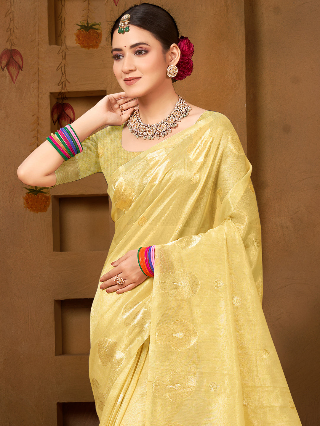 Stylish Yellow Munga kota Festival Saree for Women