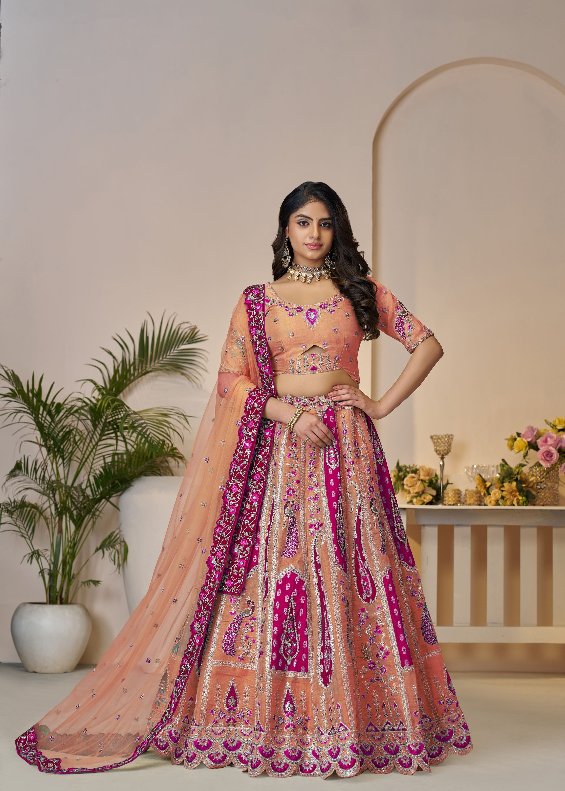 Sunrise Orange Beautiful Traditional Designer Elegant Embroidery
