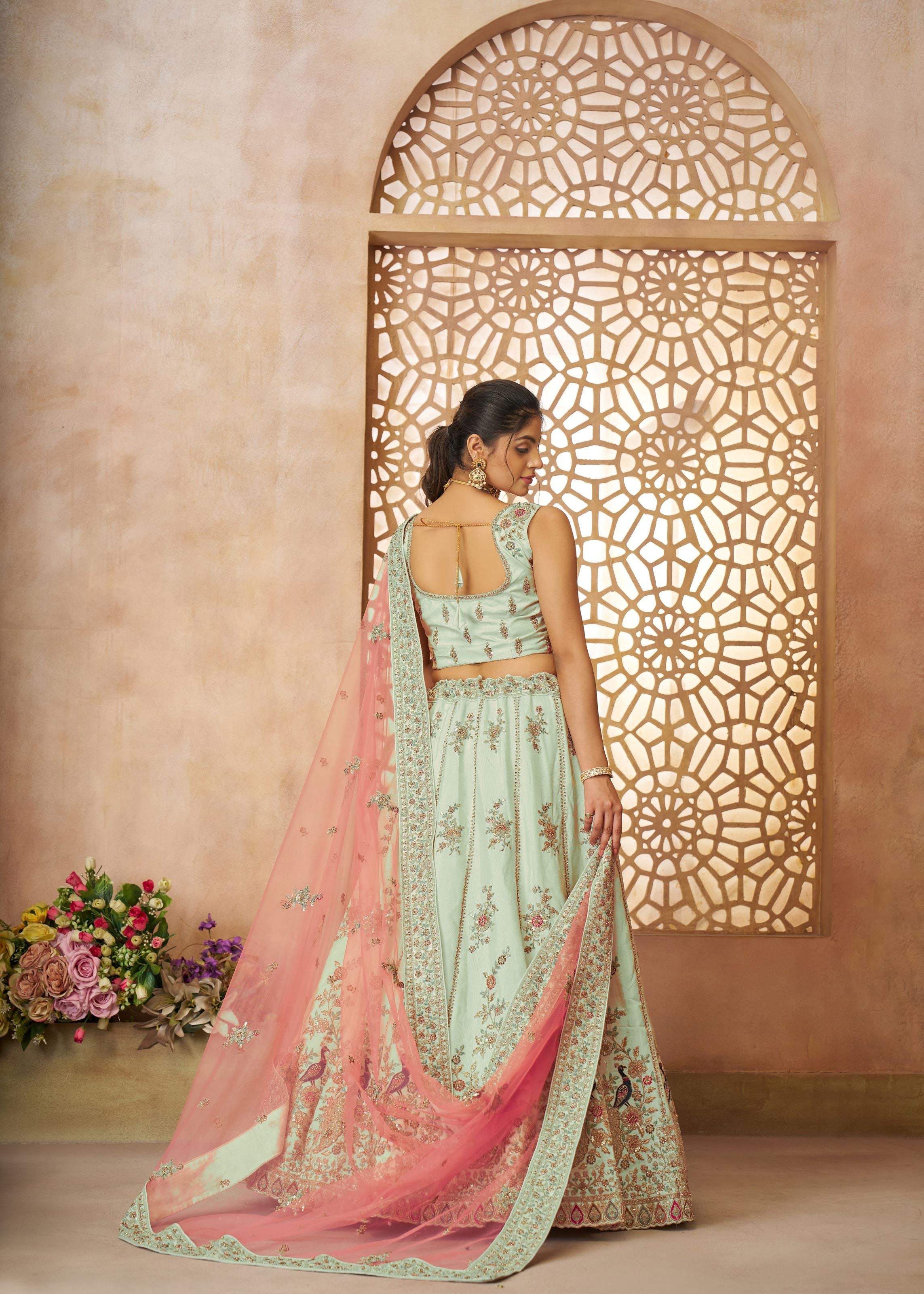 Surprising Green Zari Weaving Silk Wedding Lehenga Choli With Dupatta