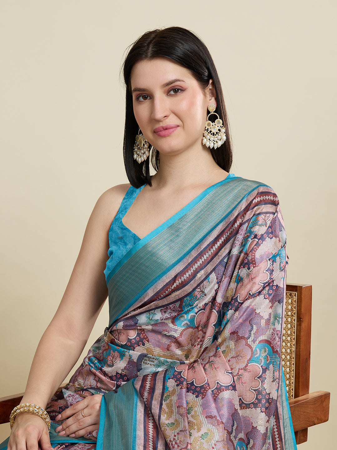 Tea Blue Cotton Woven Border Designer And Printed Ceremonial Saree