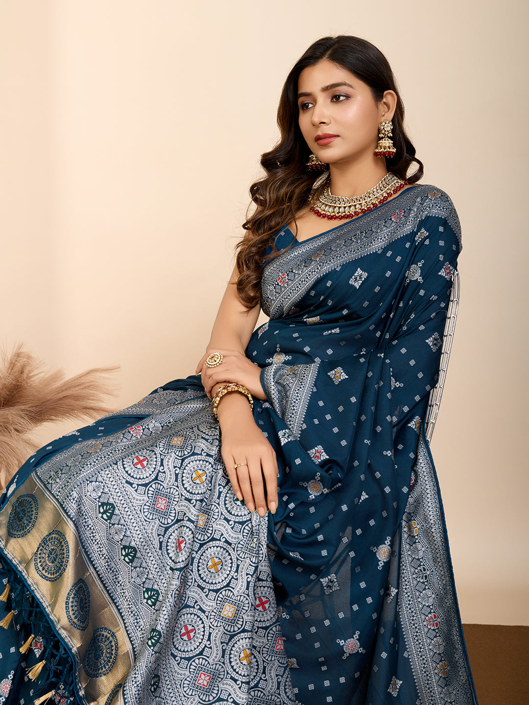 Teal Blue Soft Silk Woven Meenakari Designer Ethnic Saree
