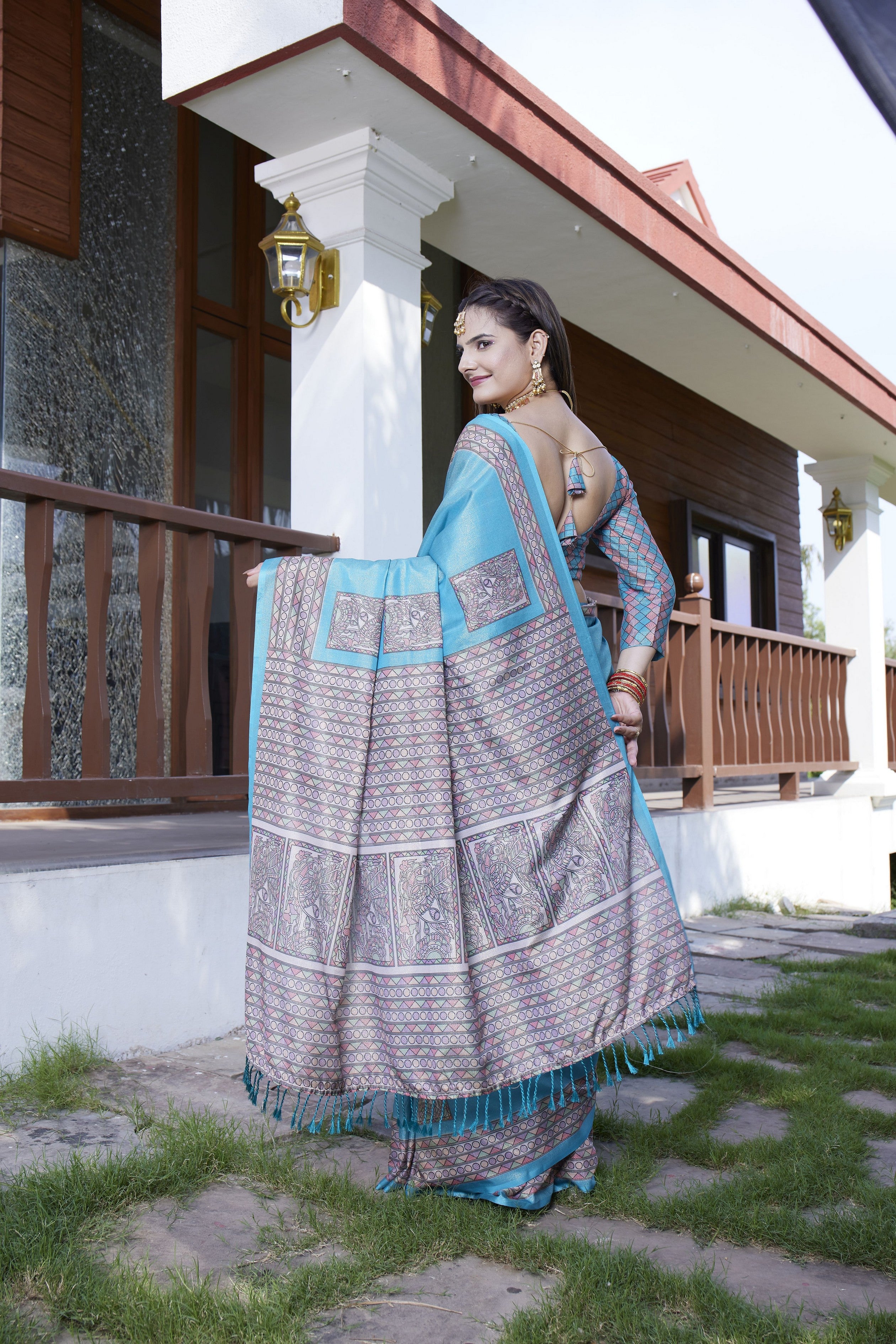 Teal Crepe Designer Partywear Saree