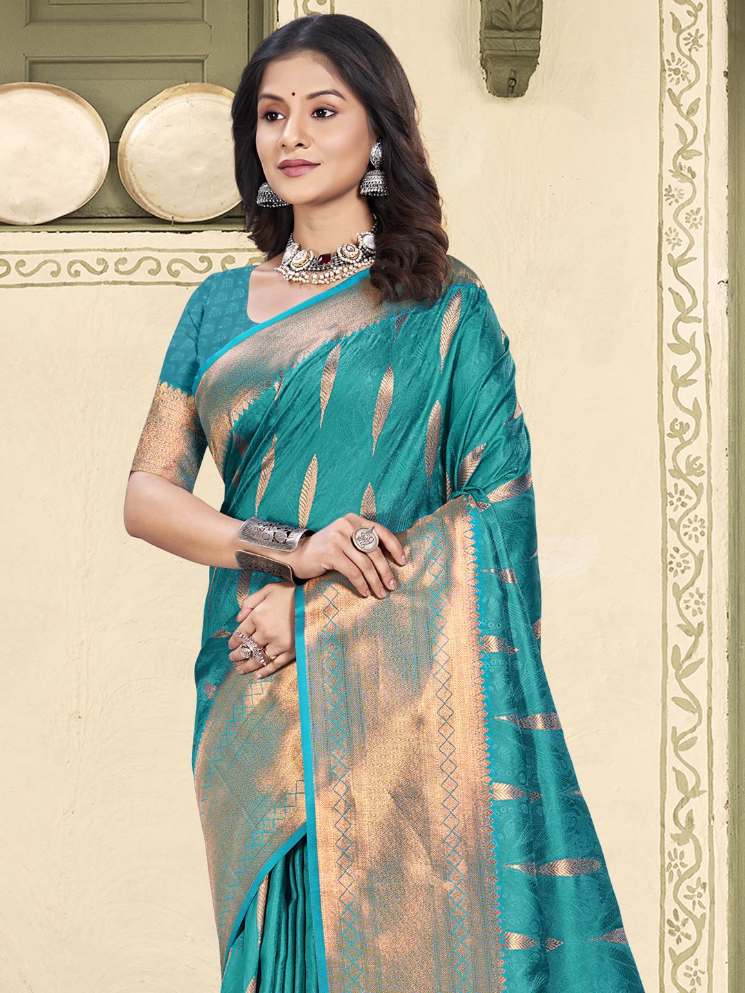 Teal Green Color Festival Wear Silk Saree