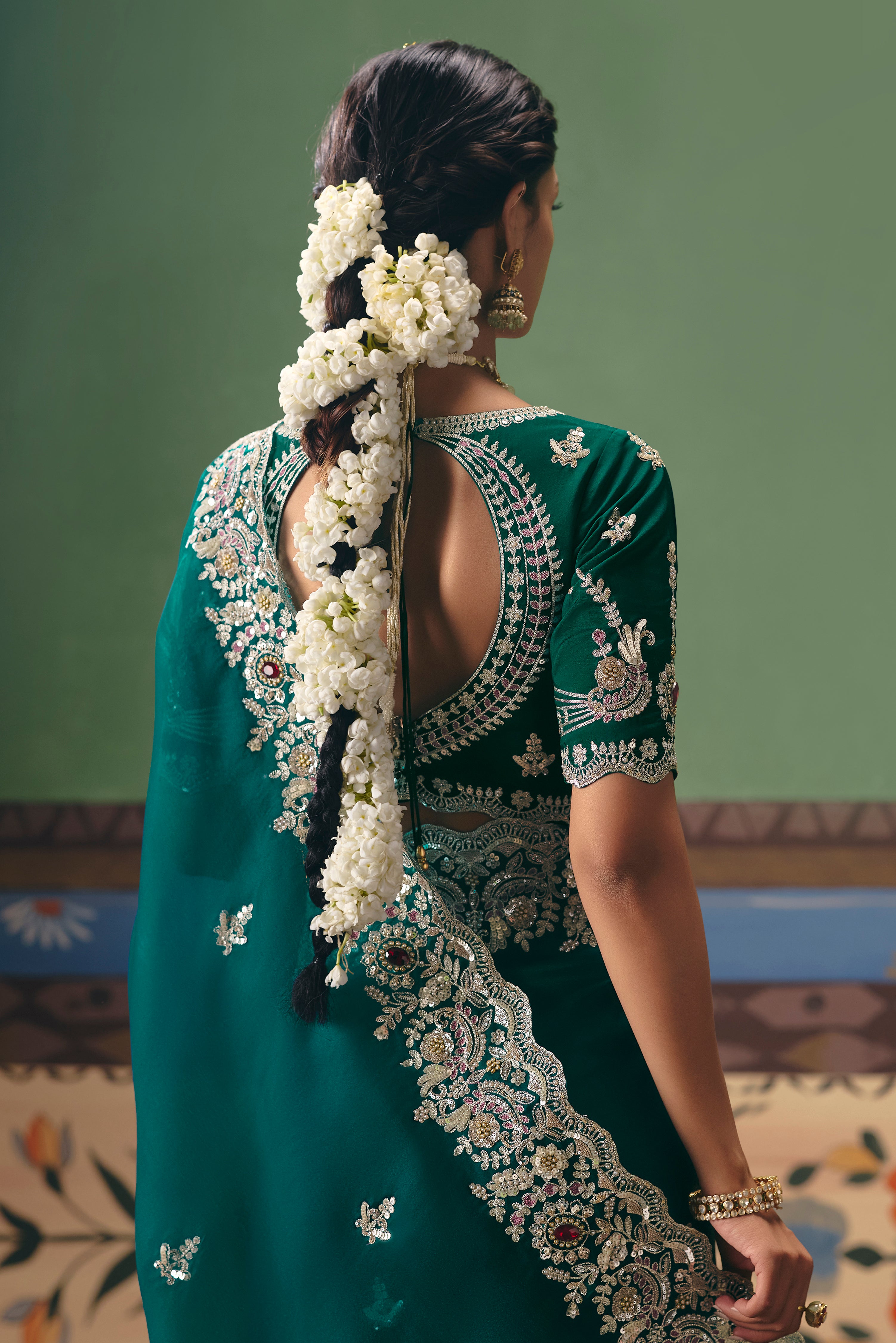 Teal Saree With Heavy Designer Embroidery, Sequince, Stone, Pearl With Beads Work