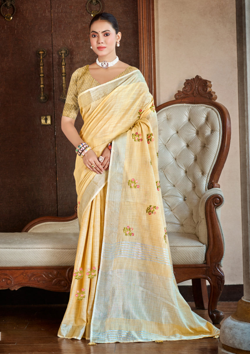 Timeless Mustard Linen Festival Saree for Women