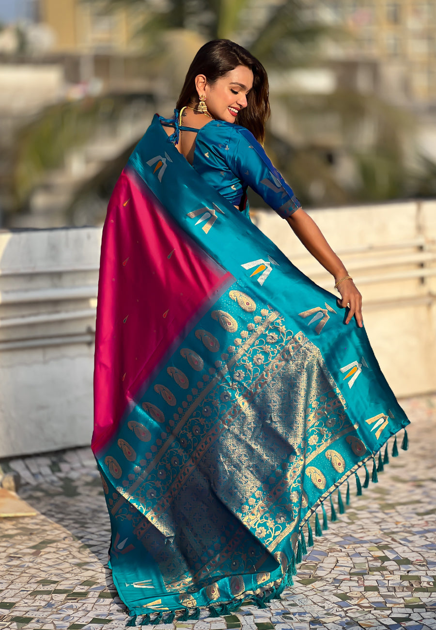 Traditional Woven Balaji Tilak Designer Woven Soft Silk Pink Saree