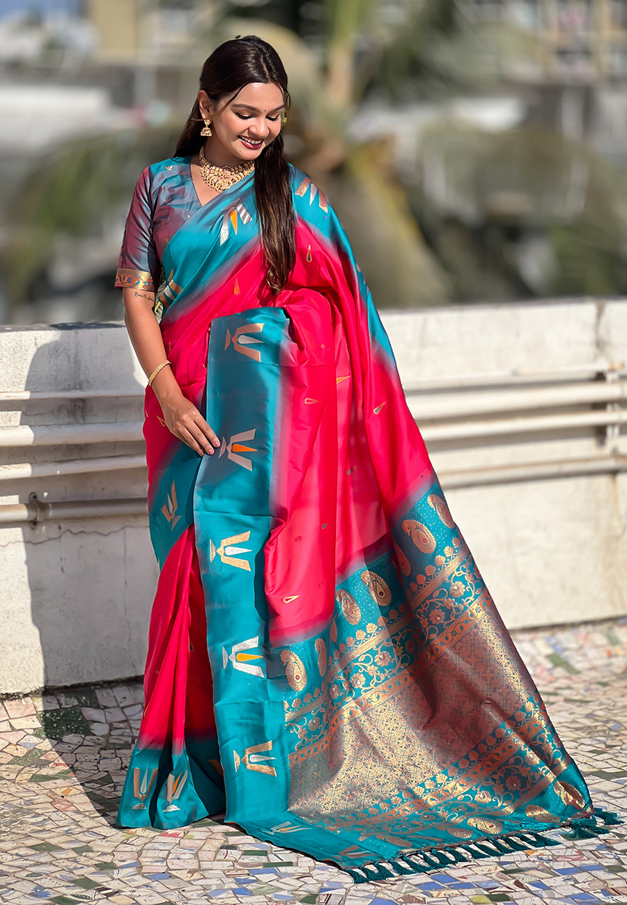 Traditional Woven Balaji Tilak Designer Woven Soft Silk Red Saree