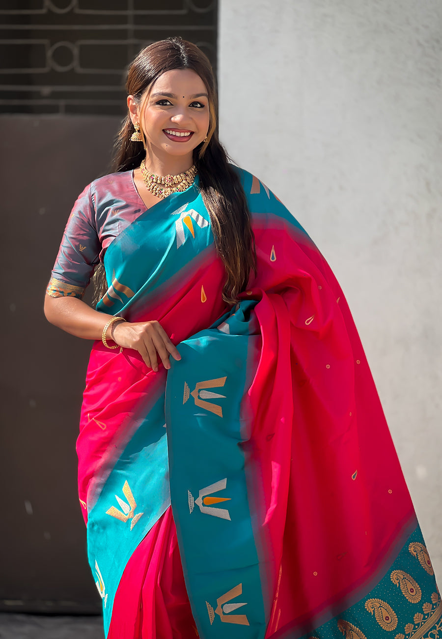 Traditional Woven Balaji Tilak Designer Woven Soft Silk Red Saree
