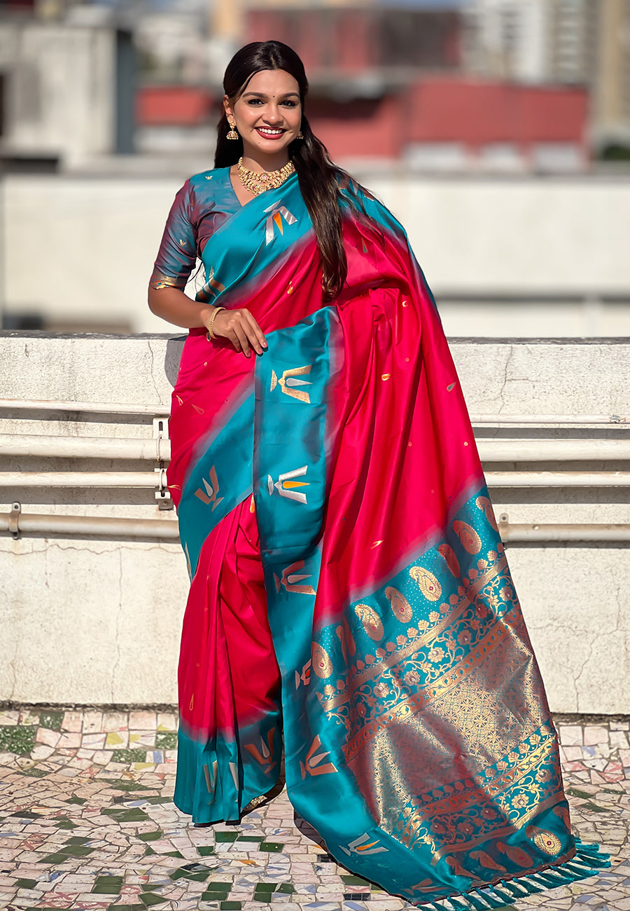 Traditional Woven Balaji Tilak Designer Woven Soft Silk Red Saree