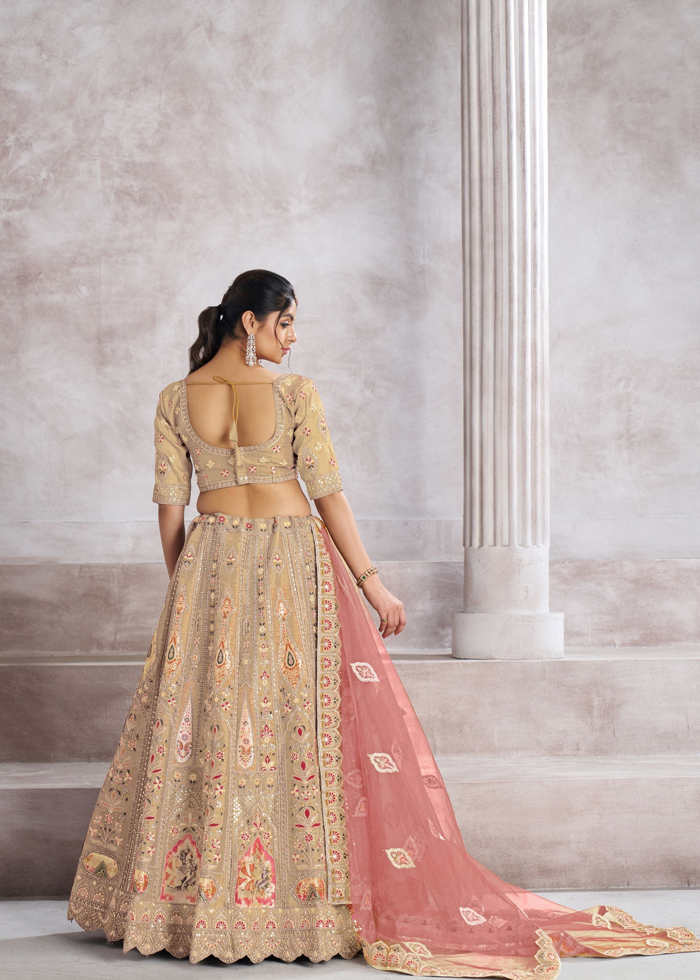 Trending Chiku Color Lehenga With Patch Work