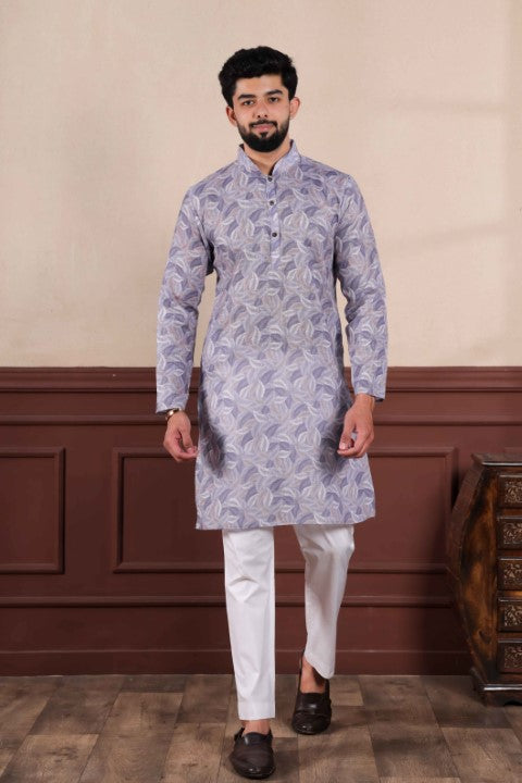 Violet Linen Digital Printed Graceful Kurta Pajama