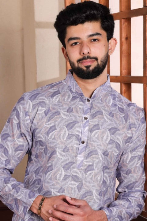 Aqua Green Linen Digital Printed Graceful Kurta Pajama