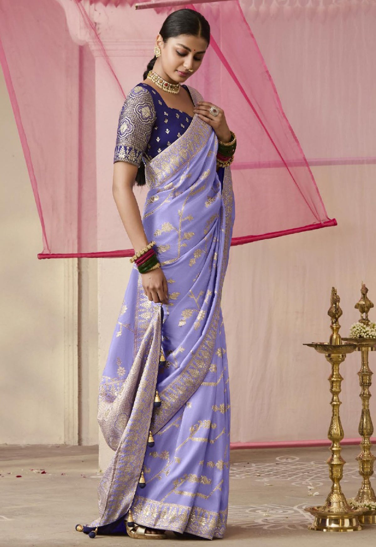 Violet Saree With Jacquard Woven Work