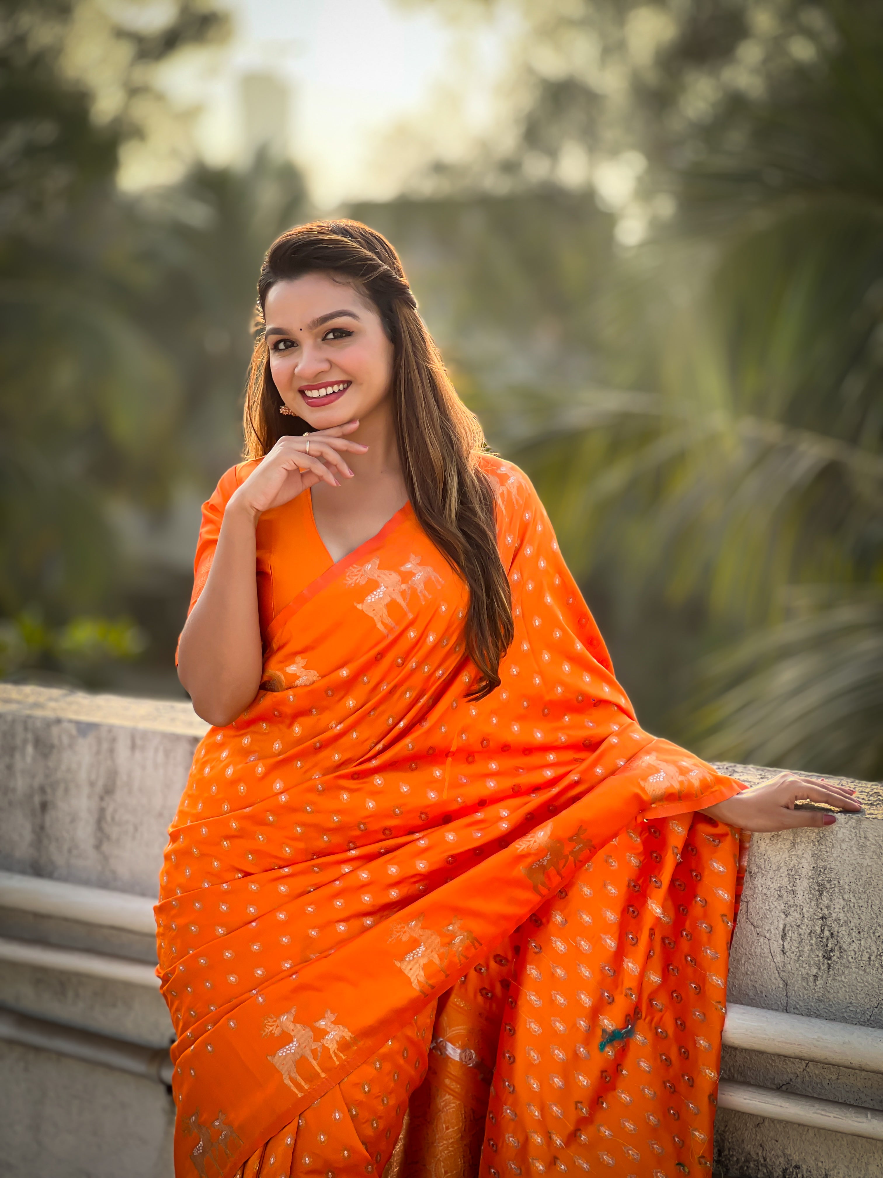 Weaving Dual Jari Designer Orange Soft Silk Ethnic Saree