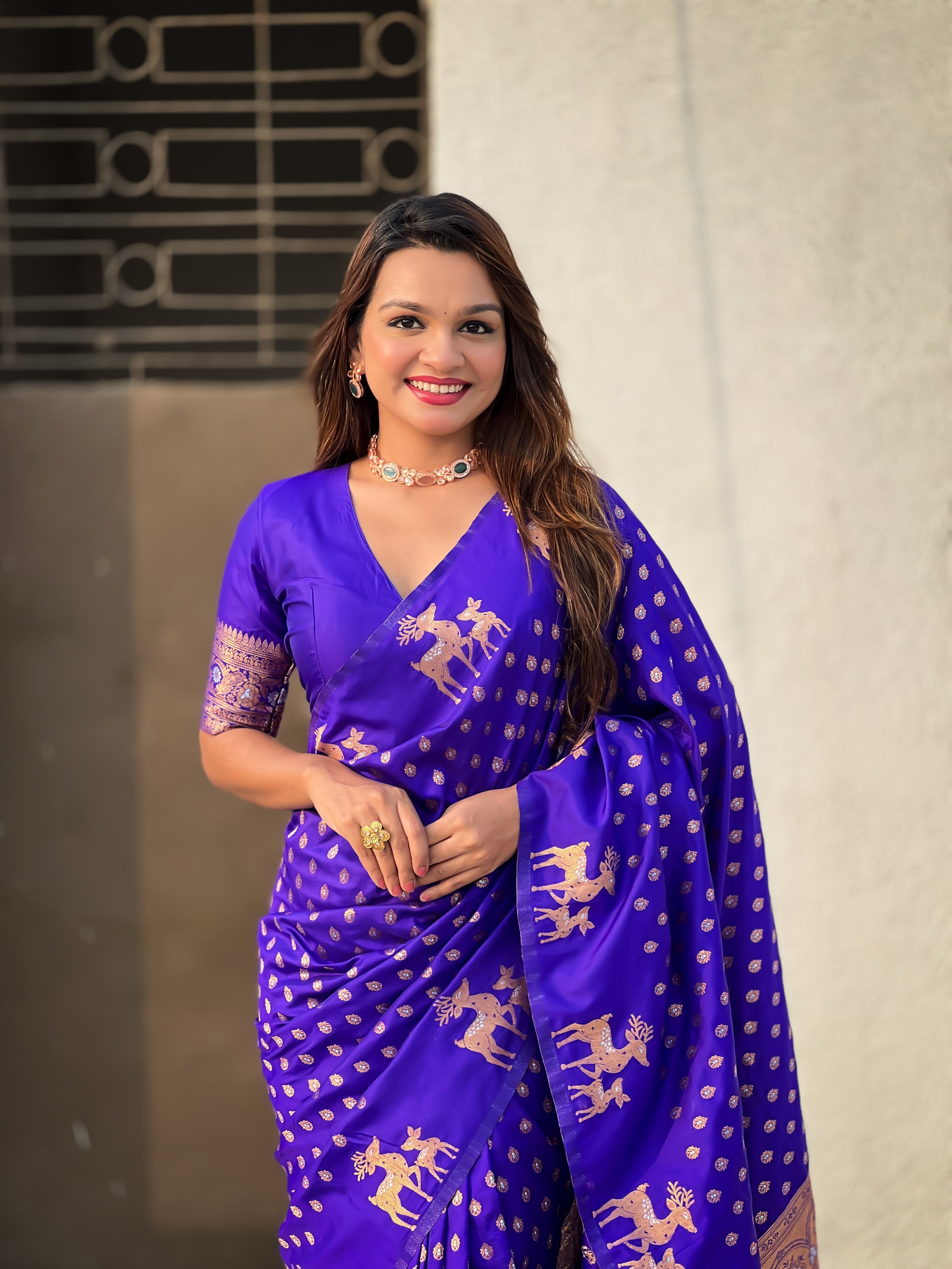 Weaving Dual Jari Designer Violet Soft Silk Ethnic Saree