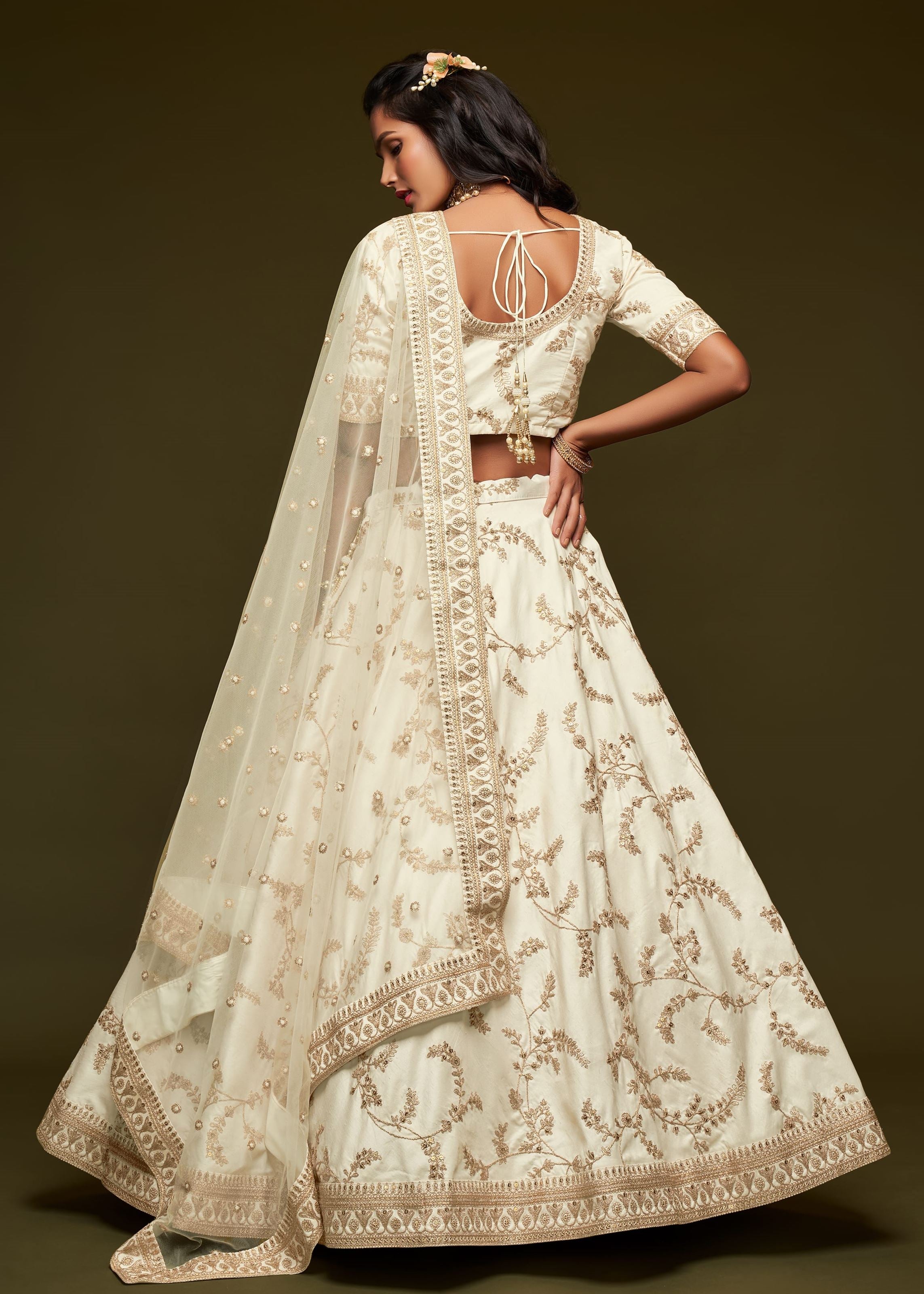 White Art Silk Lehenga Choli With Thread, Zari, Dori and Sequins Embroidery Work