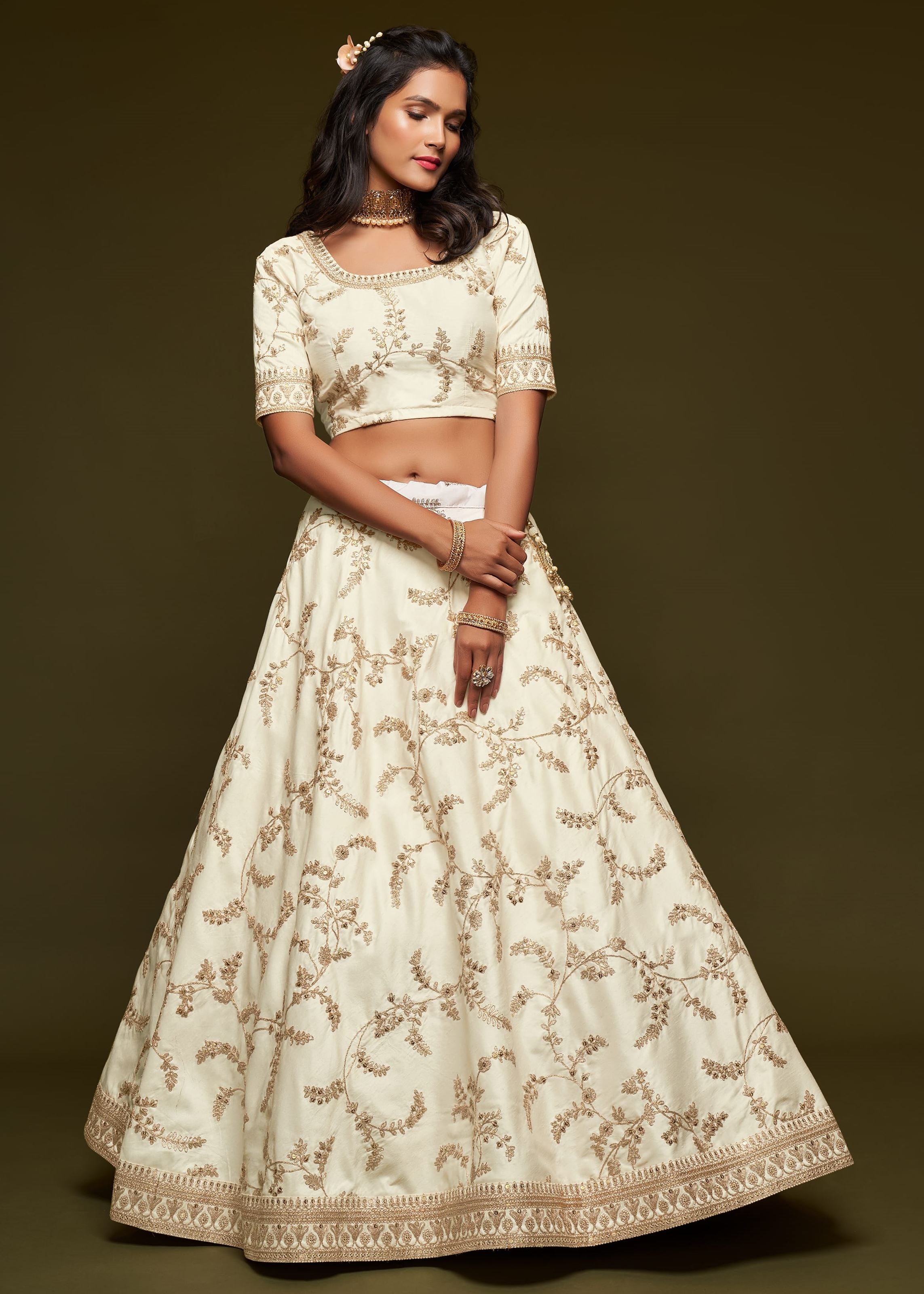 White Art Silk Lehenga Choli With Thread, Zari, Dori and Sequins Embroidery Work