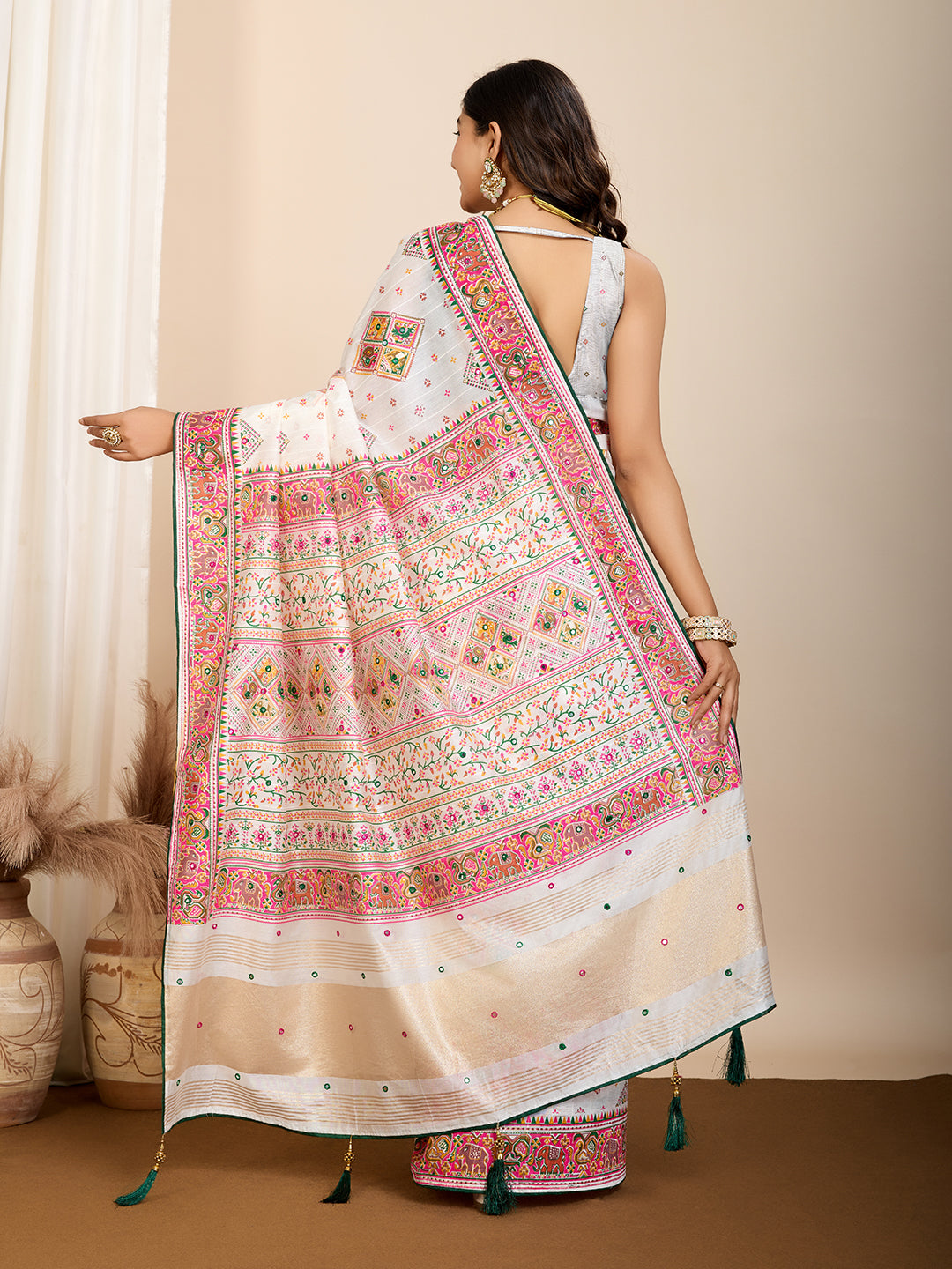 White Beautiful Designer Table With Hand Work Ceremonial Trendy Girlie Saree
