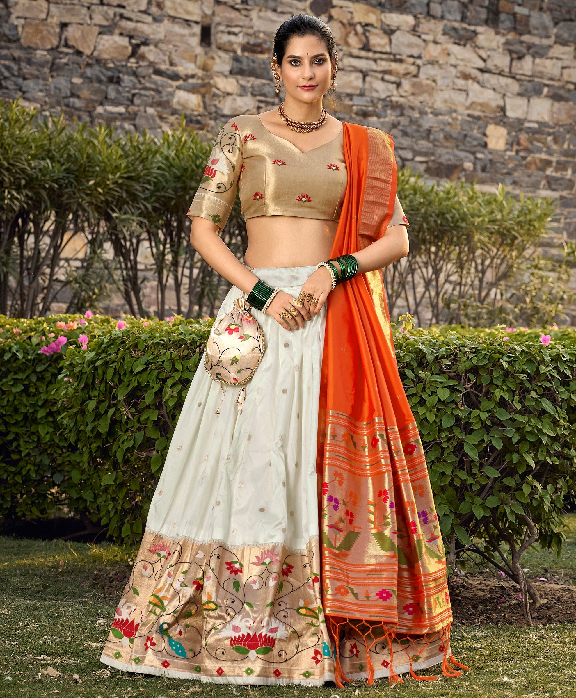 White Perfection Traditional Jacquard Silk Lehenga With Timeless Zari Elegance