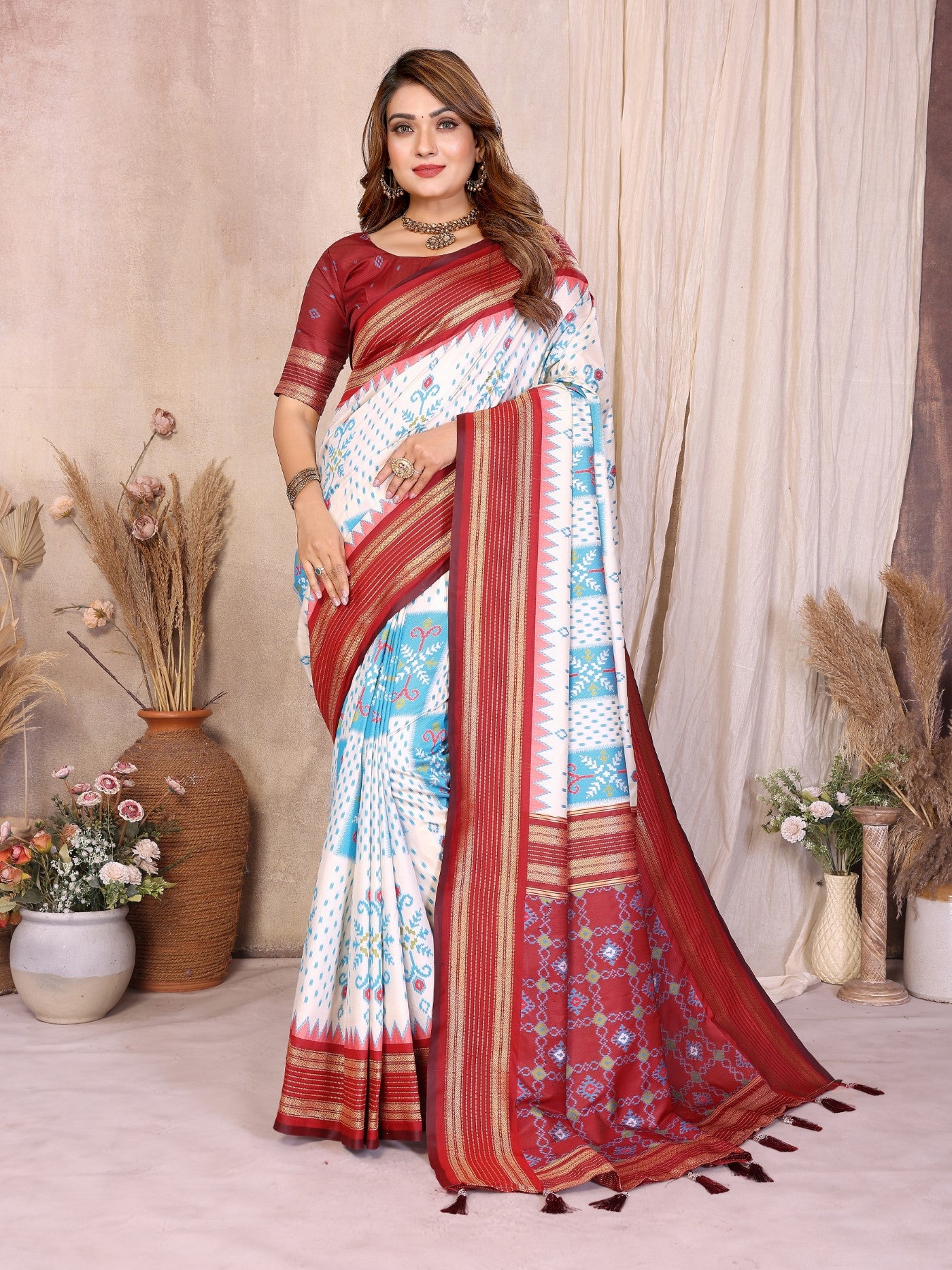 White Soft Silk Saree With Traditional Weaving