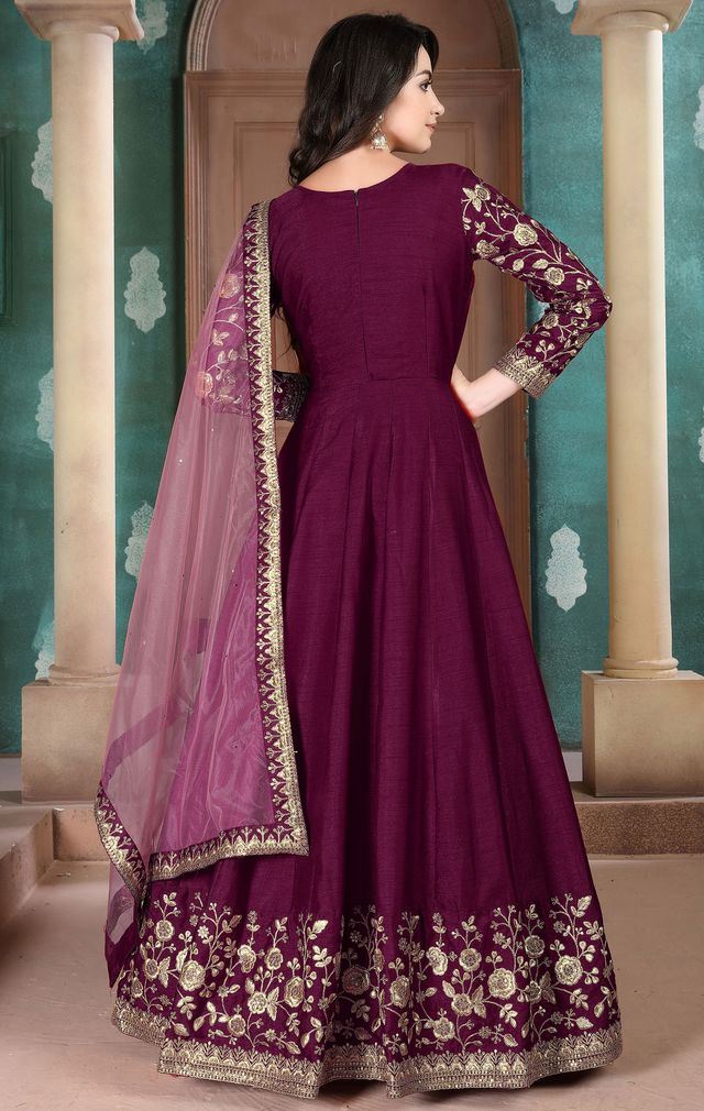 Wine Adda Silk Heavy Embroidery with Embroidered bordered Border Dupatta Anarkali Suits