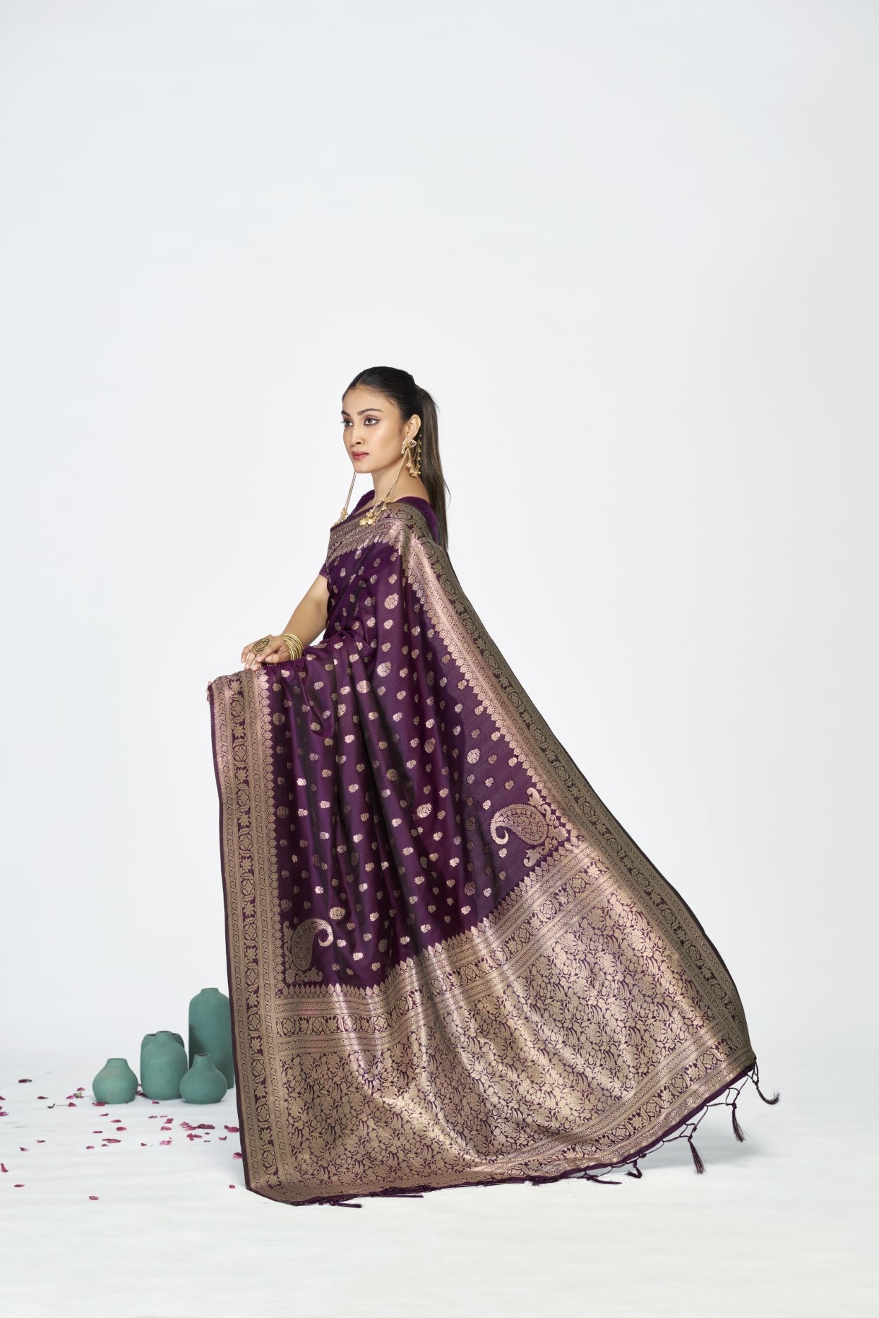 Wine Banarasi Silk Saree with Weaving