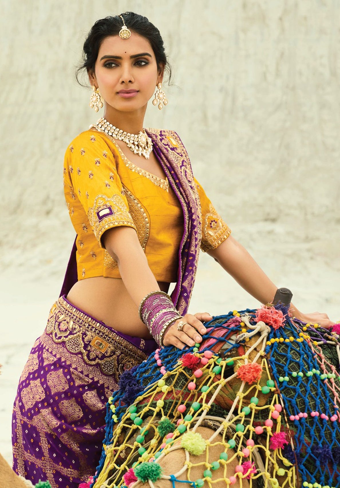 Wine Bandhej Saree with Heavy Hand Work Border With Embroidery Blouse