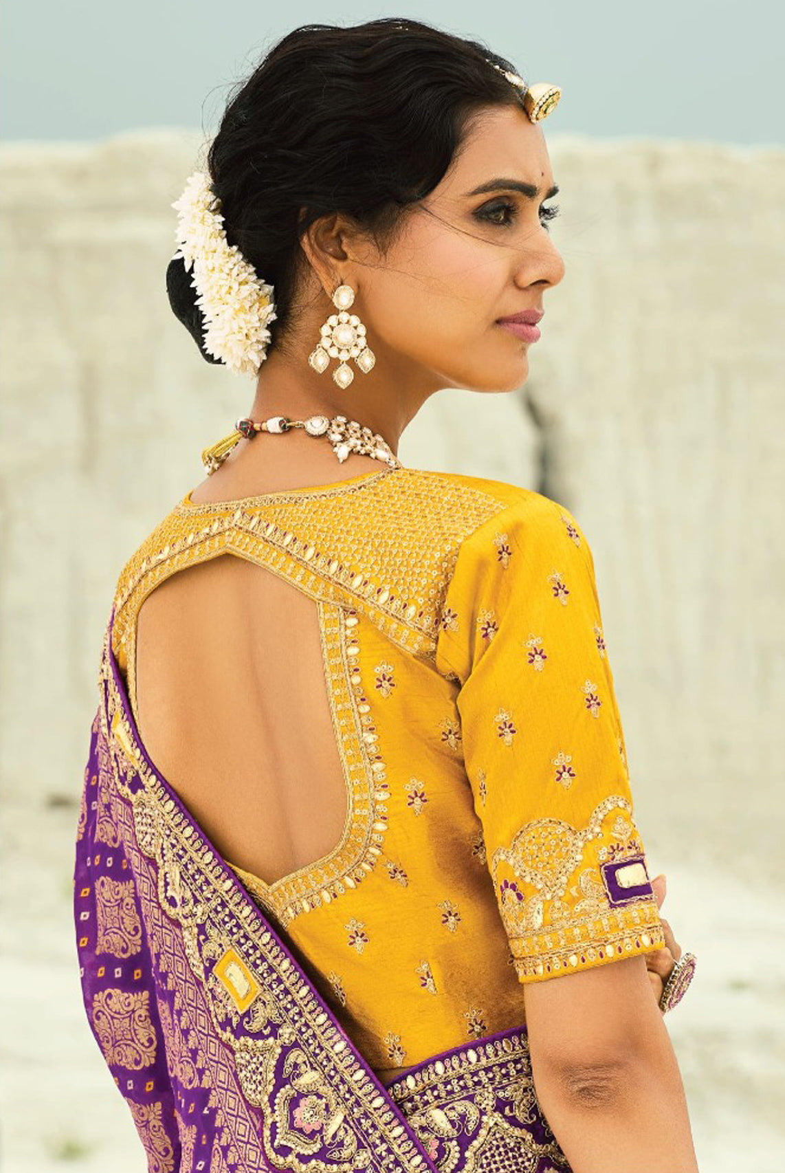 Wine Bandhej Saree with Heavy Hand Work Border With Embroidery Blouse