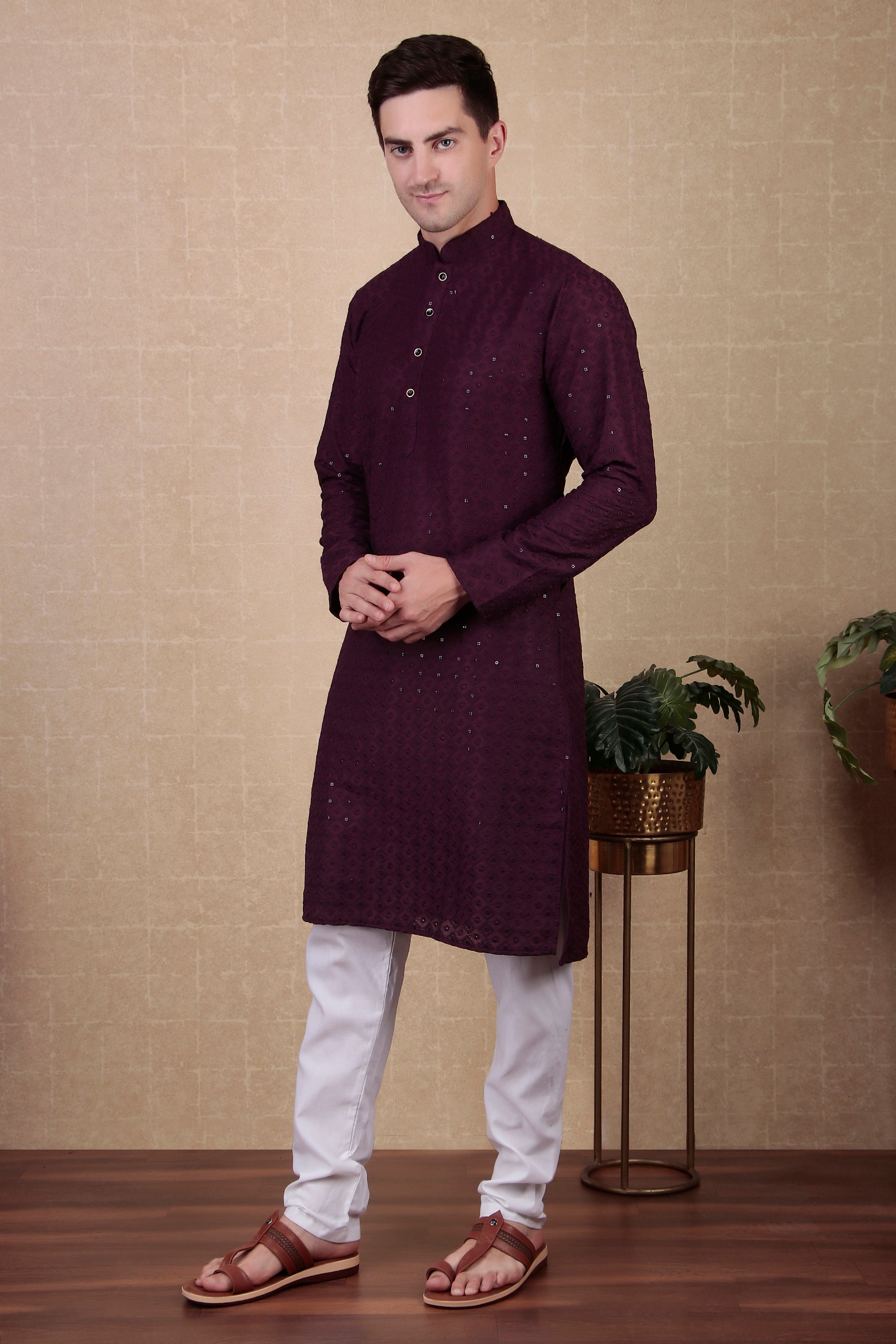 Wine Color Sequins Embroidered Bollywood Style Kurta Payjama Set – Glam Festive Look