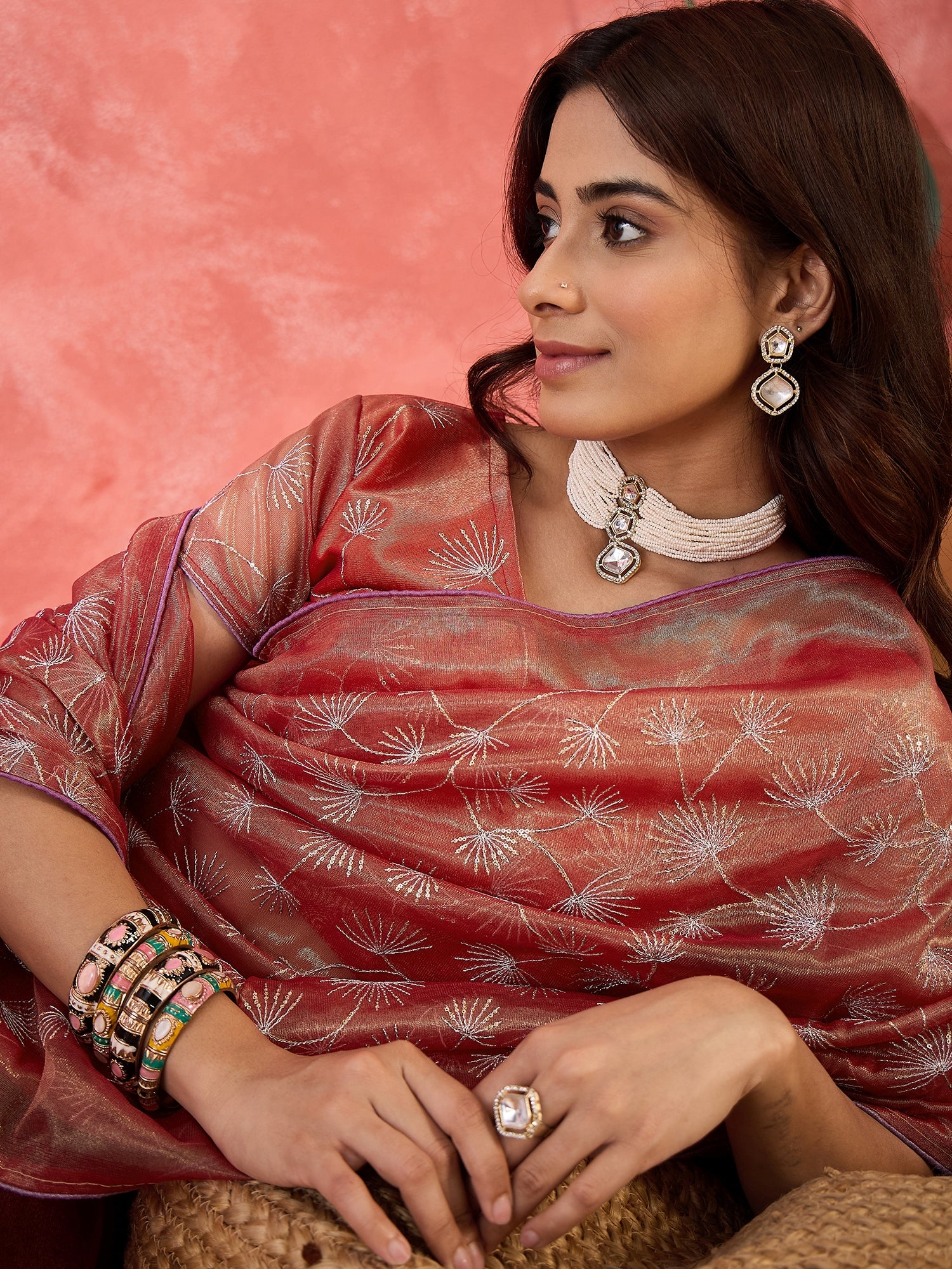 Wine Designer Twill Net Sequins Embroidery Work Saree