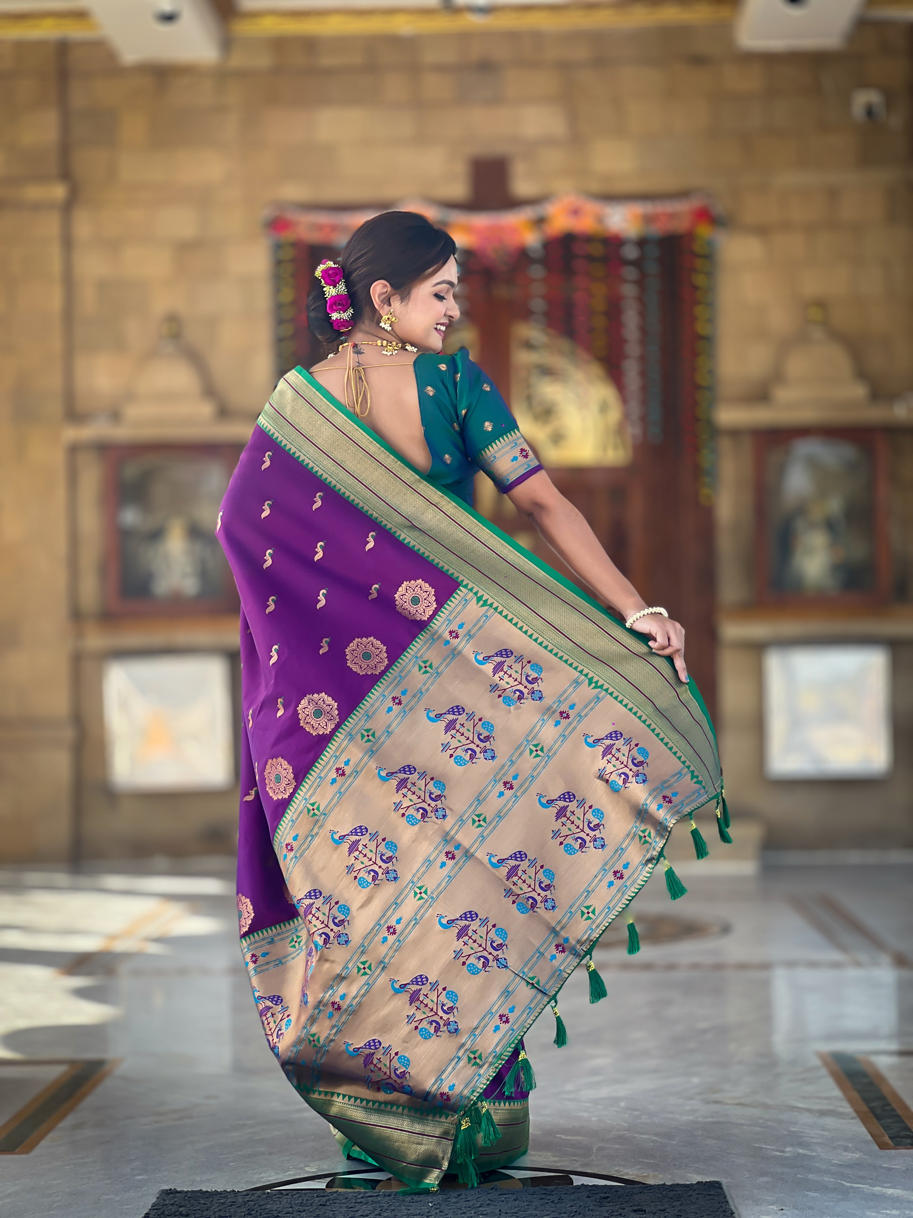 Wine Ethnic Paithani Silk Woven Jacquard Designer Ceremonial Fancy Saree