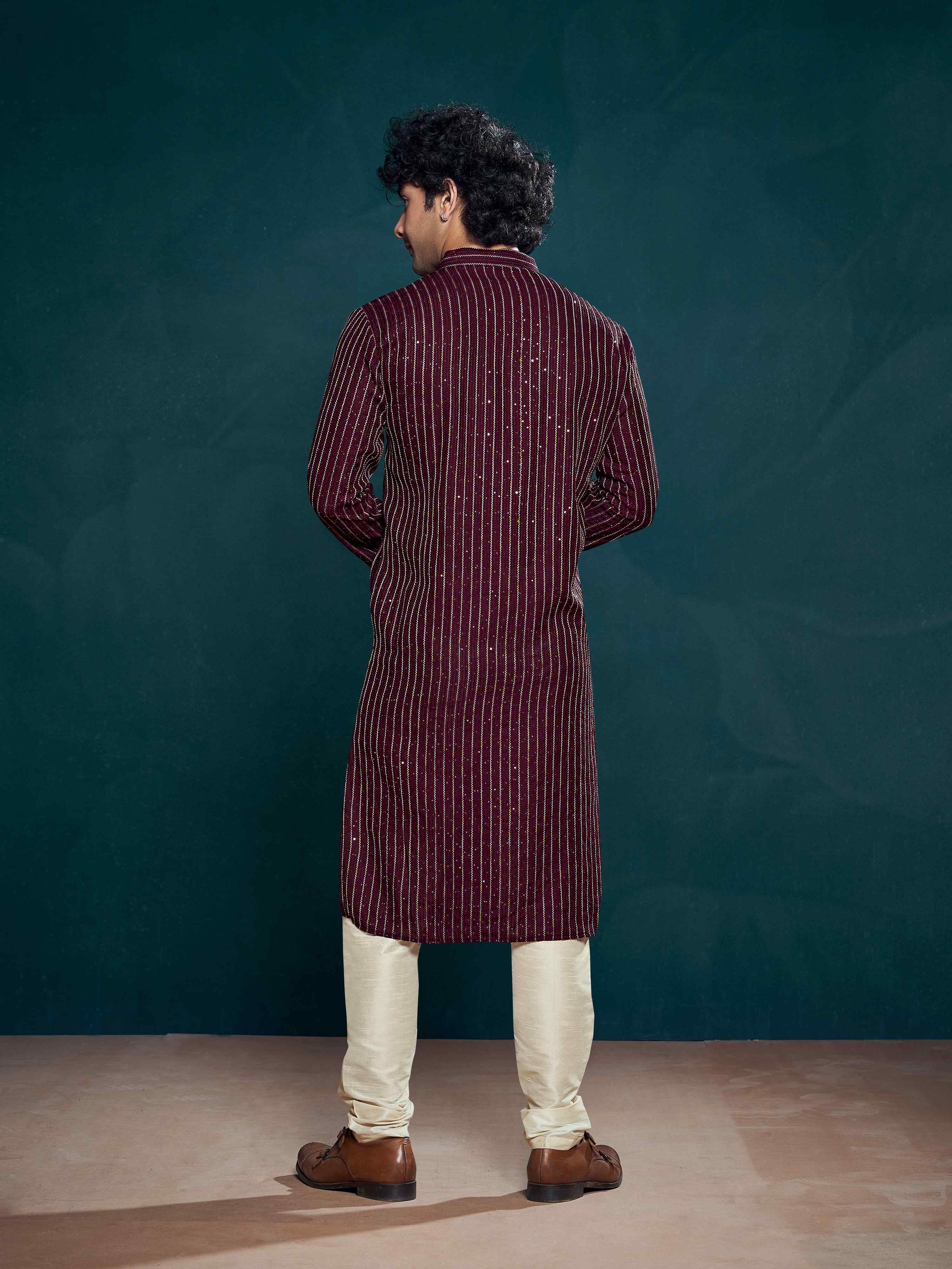 Wine Kurta Payjama with Sequins – Luxe Feel for Special Occasions