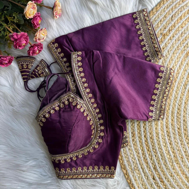 Wine Luxe Bridal Masaba-Inspired Italian Silk Blouse with Embroidery & Sequins