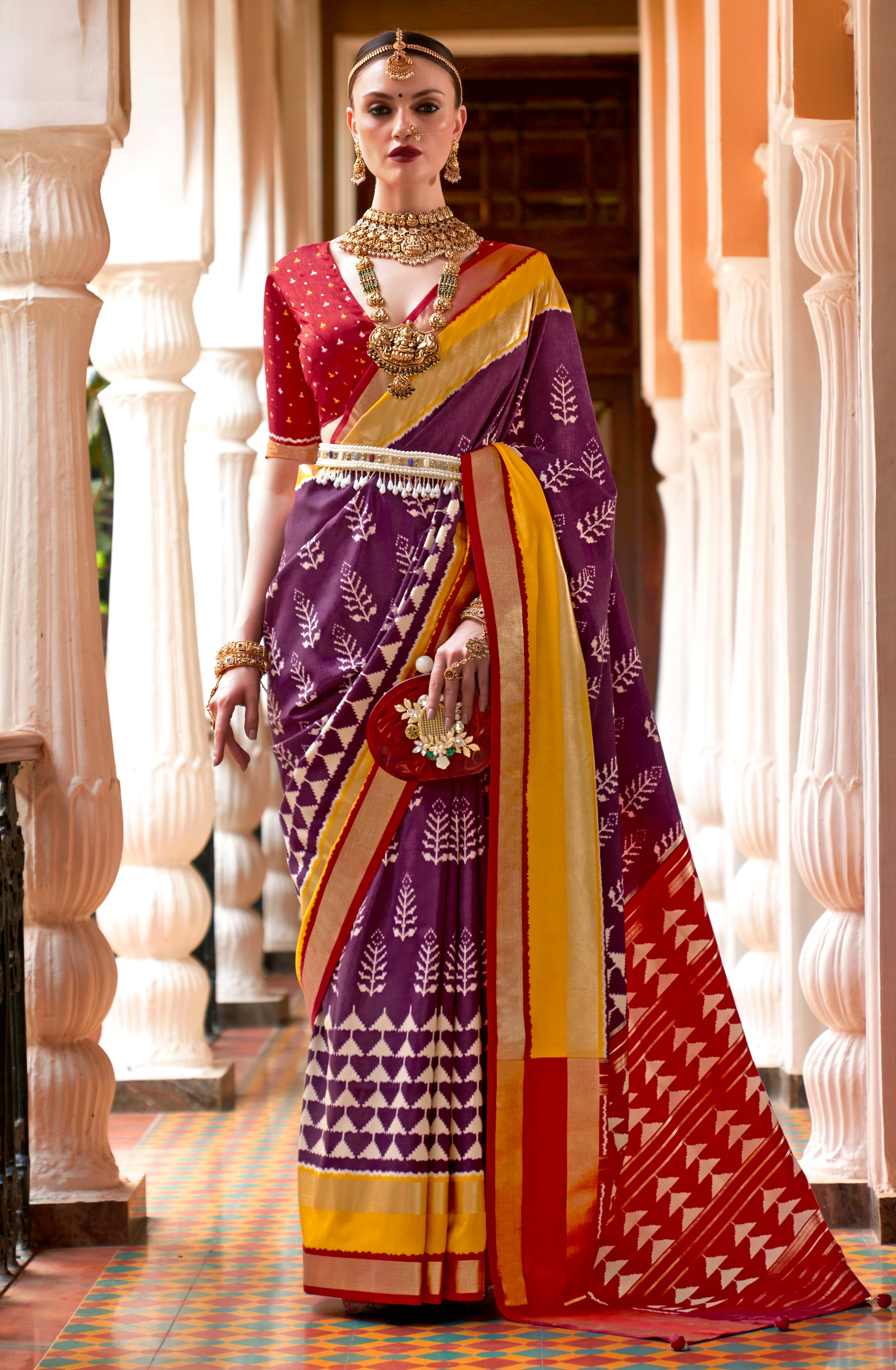 Wine Patola Silk Saree with Printed