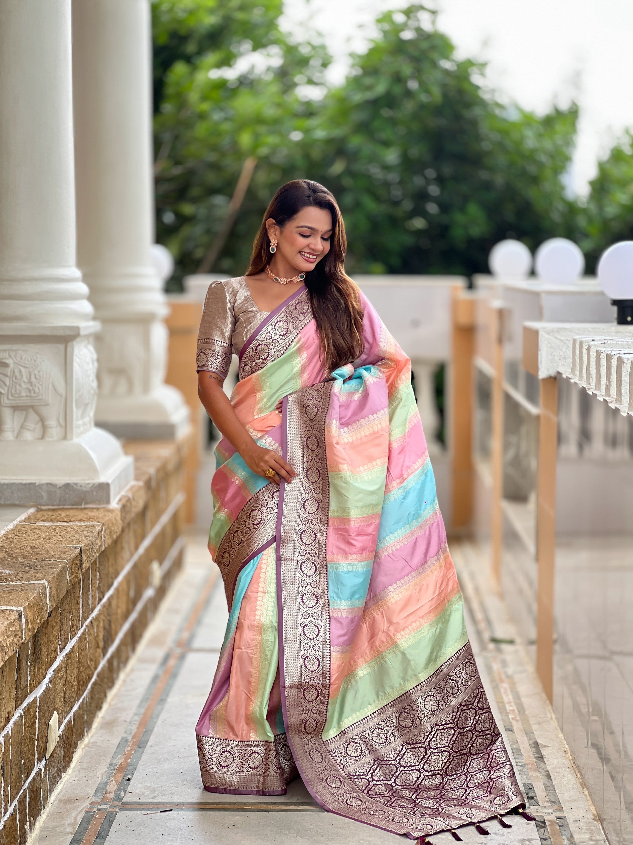 Wine Soft Silk Woven Jacquard Designer Festive Wear Traditional Saree