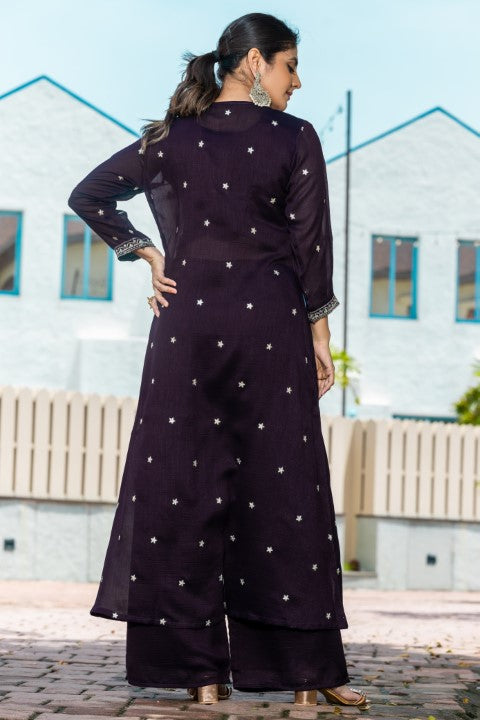 Wine Vichirta Silk Crop Top With Thread Embroidery Work