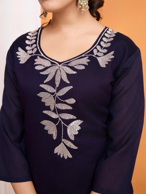Wine Vichirta Silk Kurta Pant With Thread Embroidery Sequins Work
