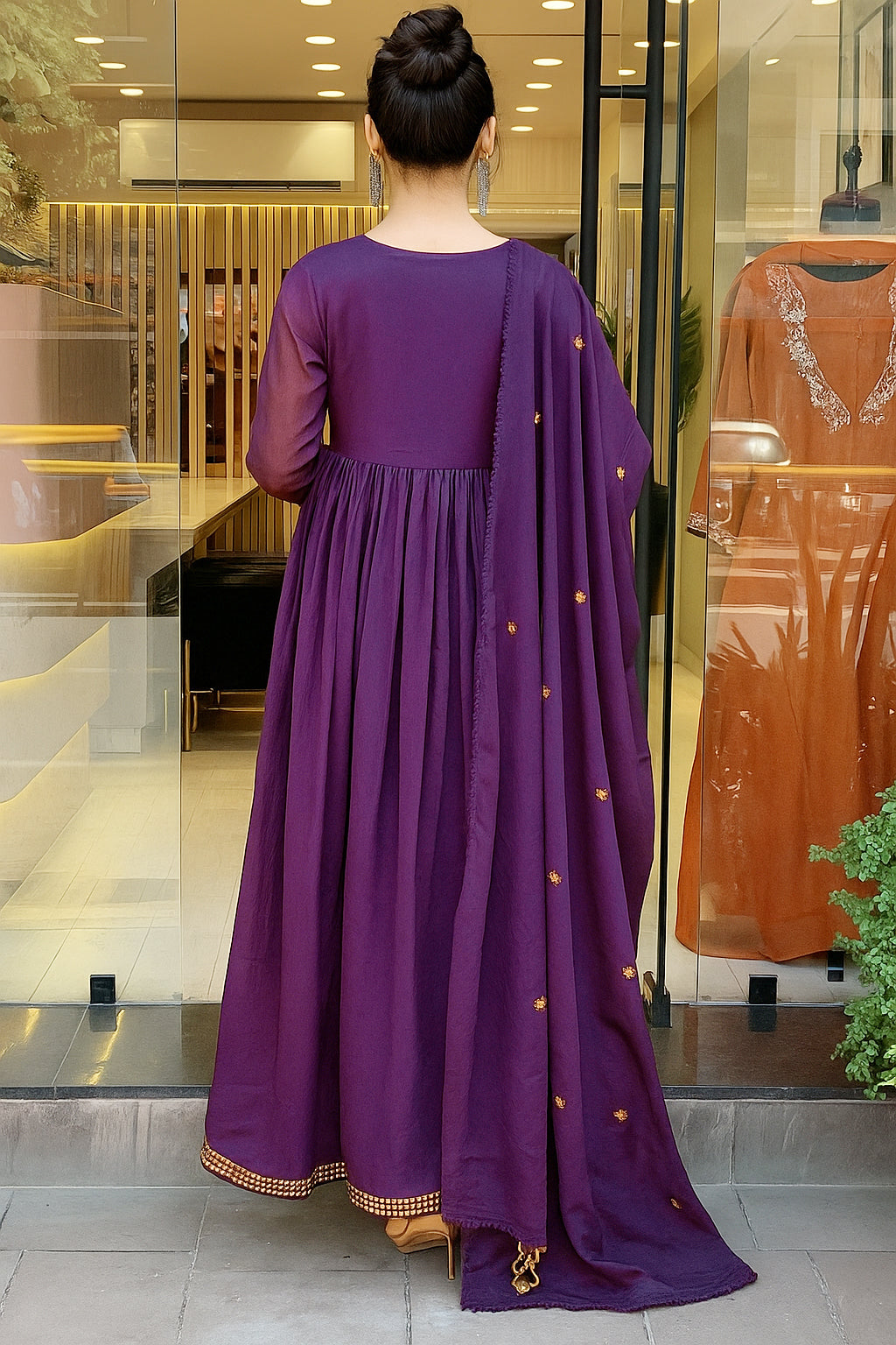 Wine Viscose Chanderi Kurta Pant Set With Heavy Thread Embroidery Work
