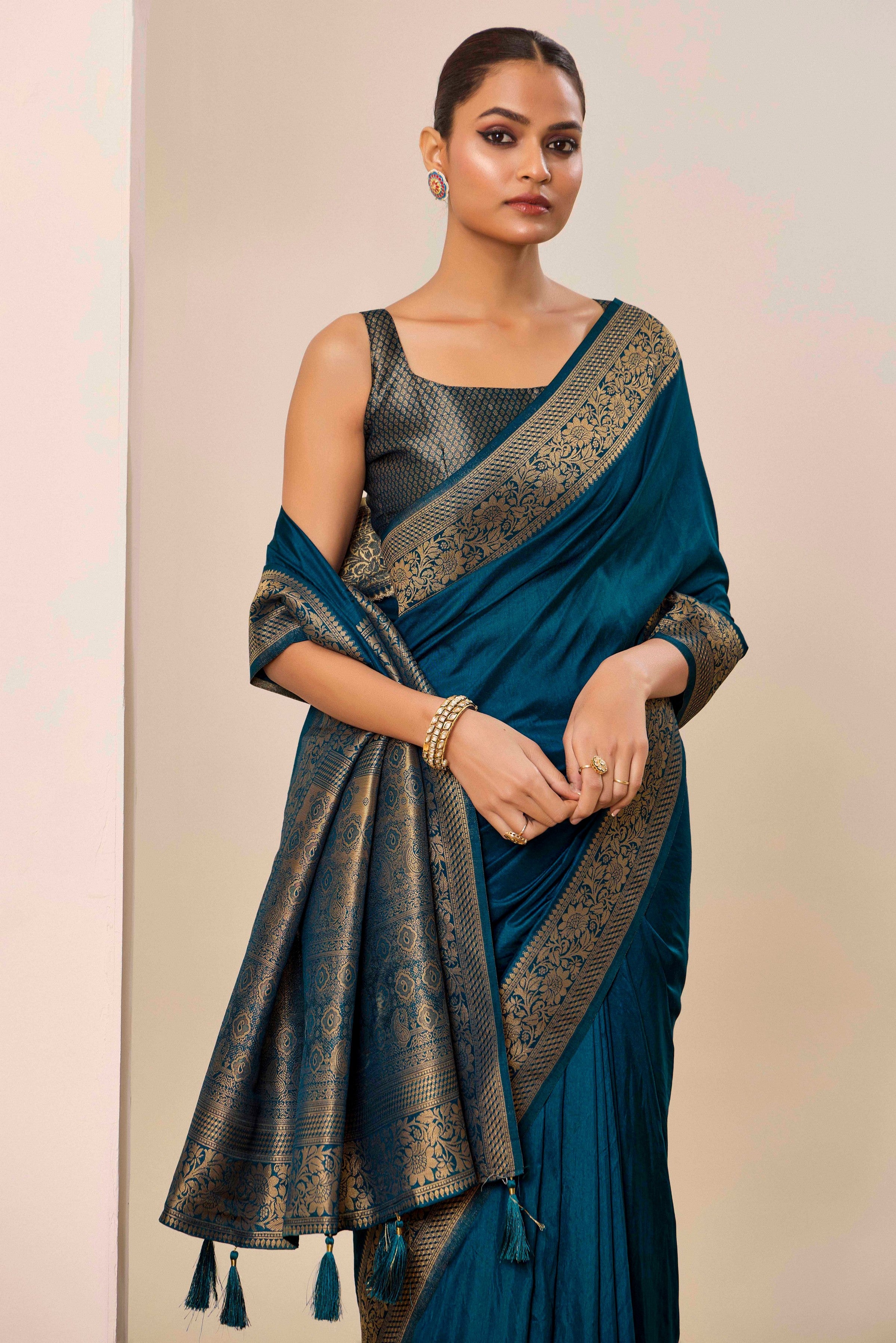 Woven Galla Designer Dolla Silk Graceful Teal Blue Ceremonial Saree