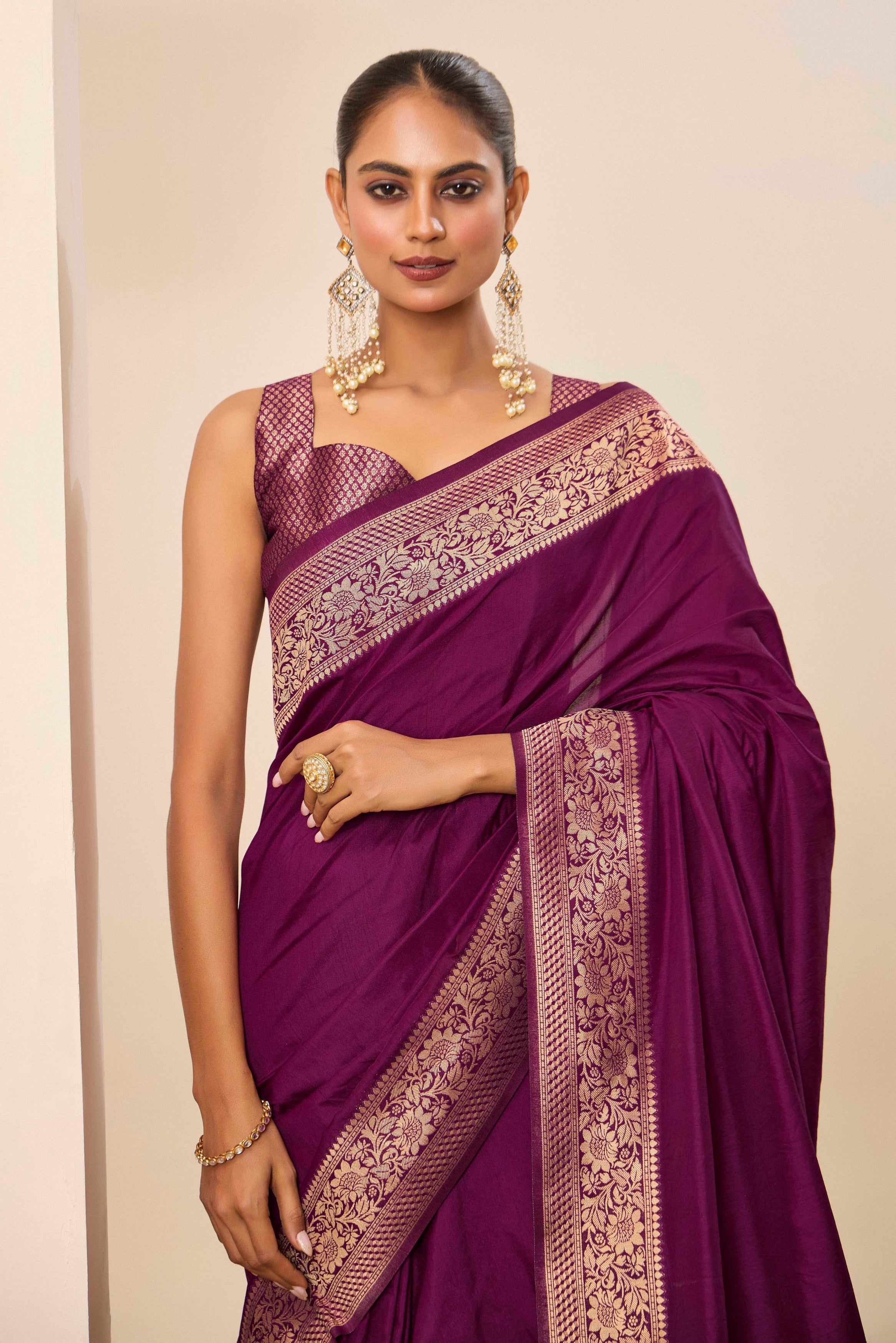 Woven Galla Designer Dolla Silk Graceful Wine Ceremonial Saree