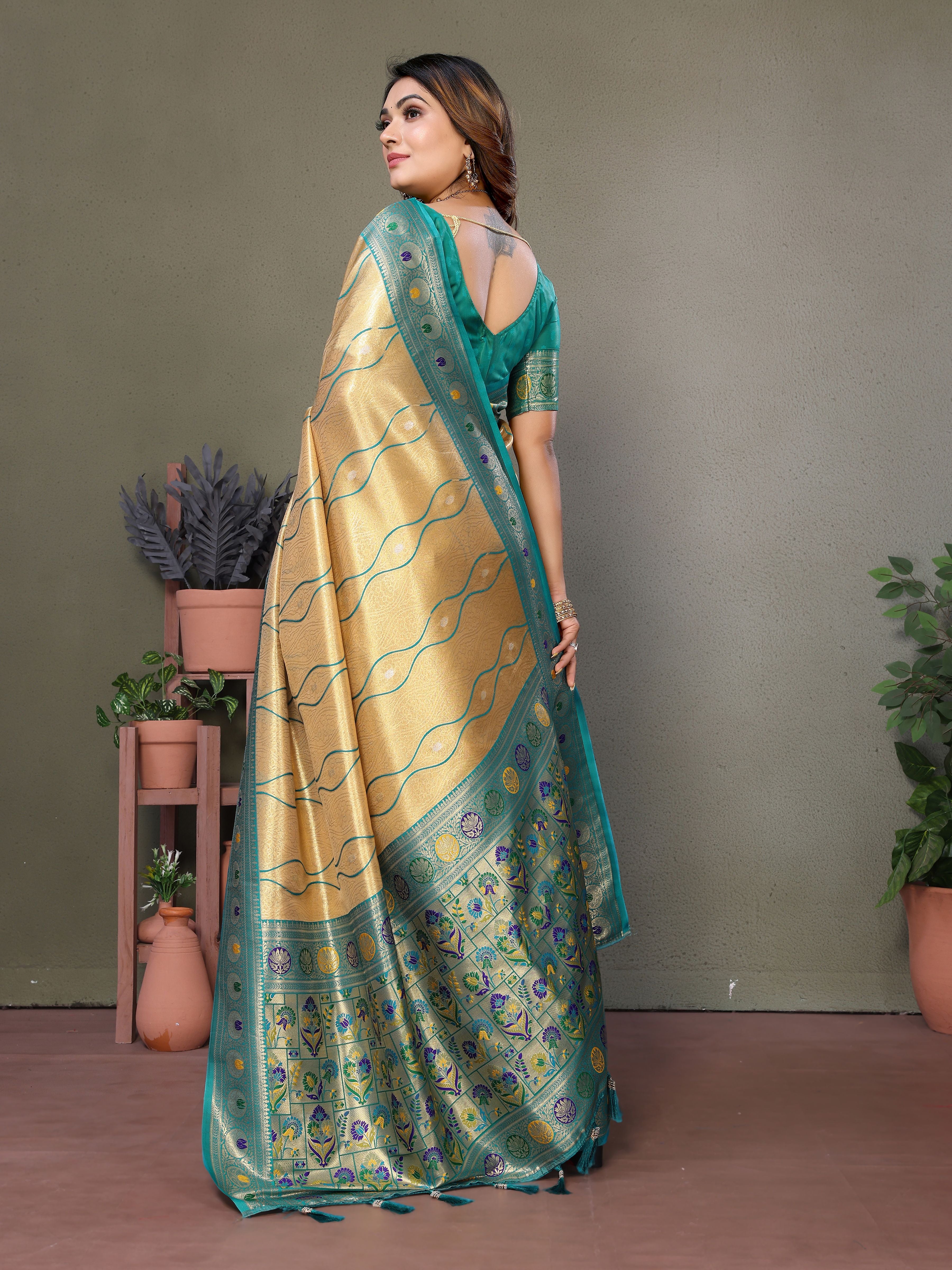 Woven Heavy Designer Banarasi Tissue Silk Beige Ethnic Ceremonial Saree