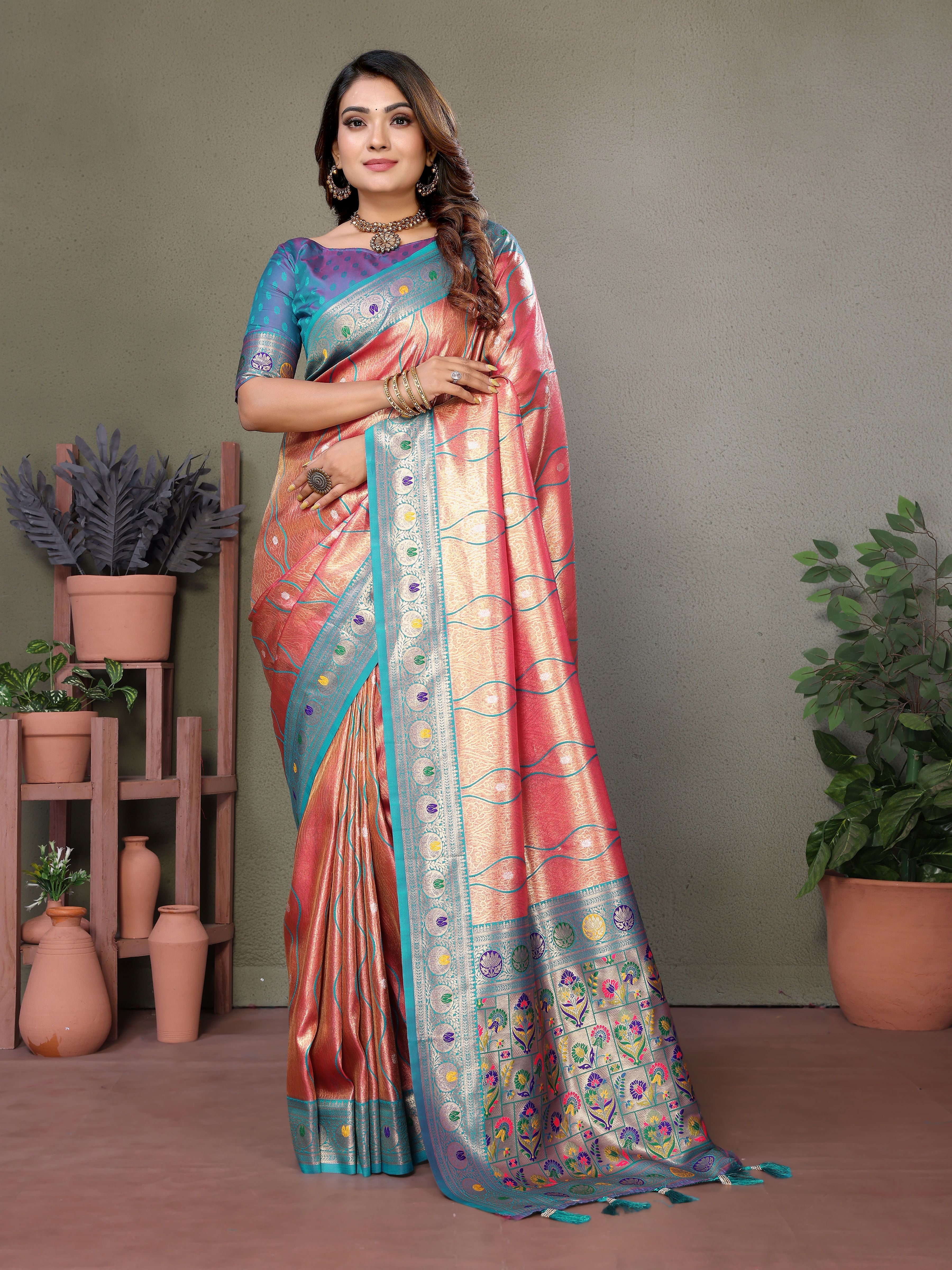 Woven Heavy Designer Banarasi Tissue Silk Red Ethnic Ceremonial Saree
