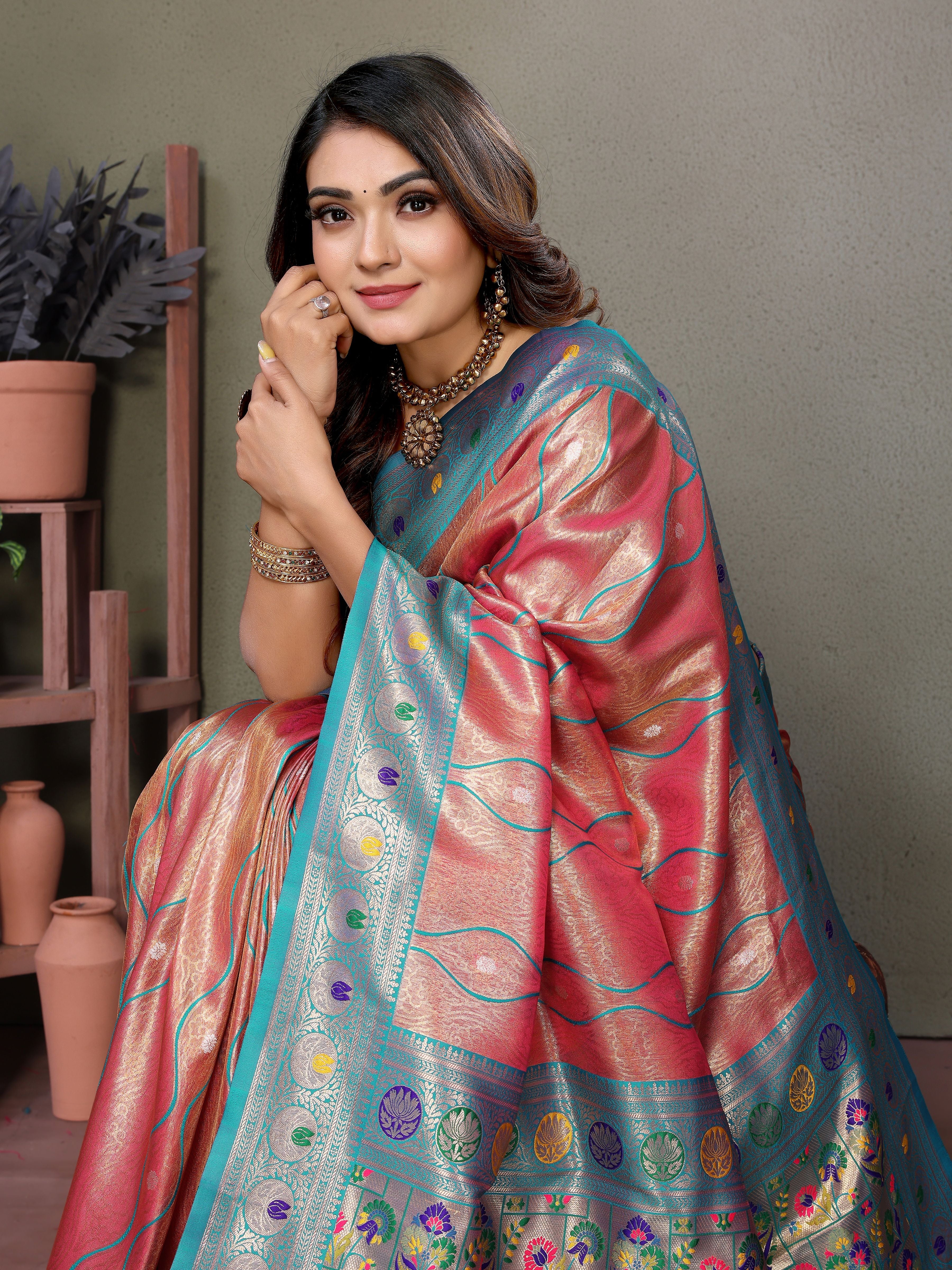 Woven Heavy Designer Banarasi Tissue Silk Red Ethnic Ceremonial Saree
