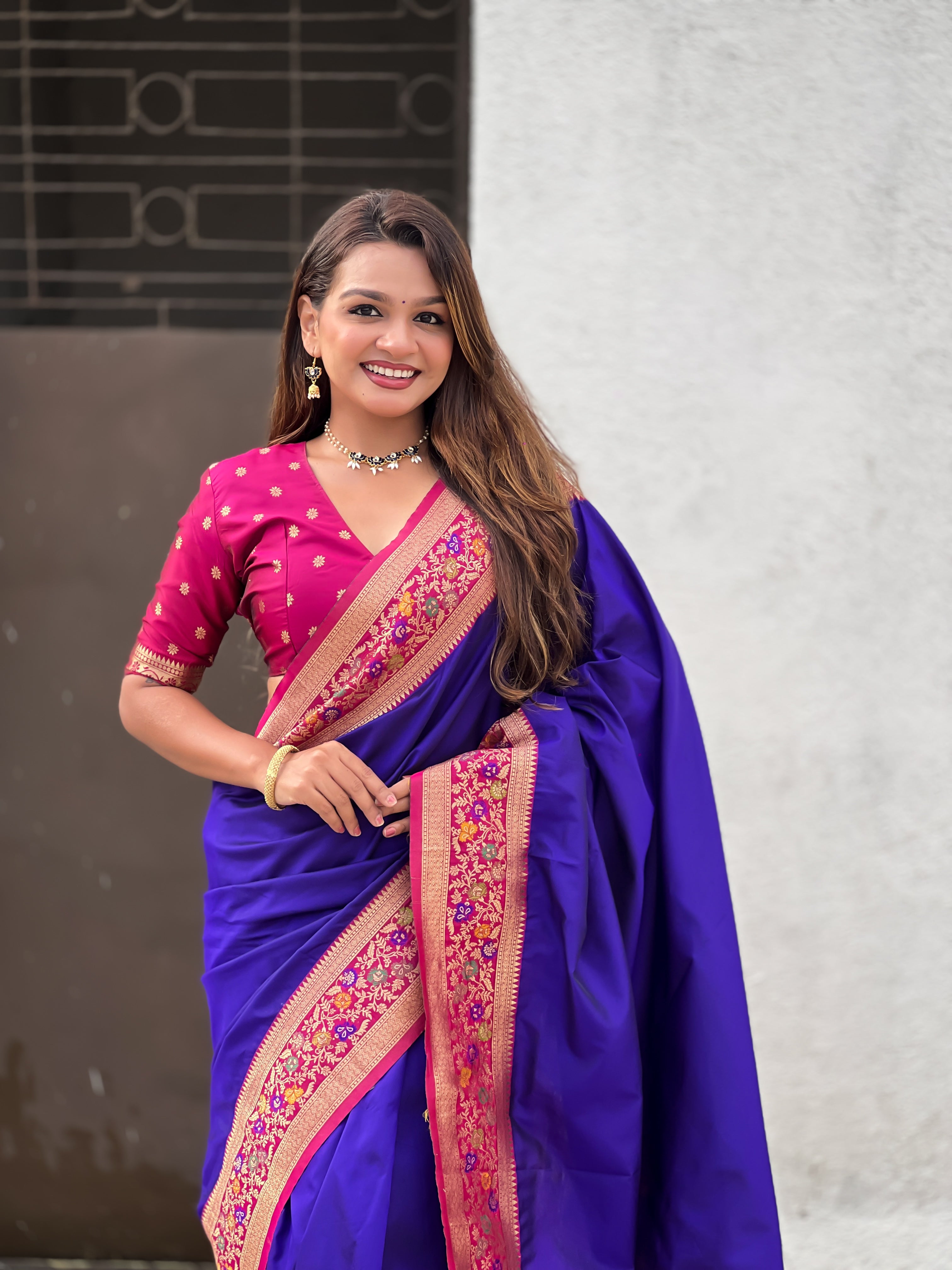 Woven Kadiyal Paithani Gala Designer Blue Soft Silk Ethnic Saree
