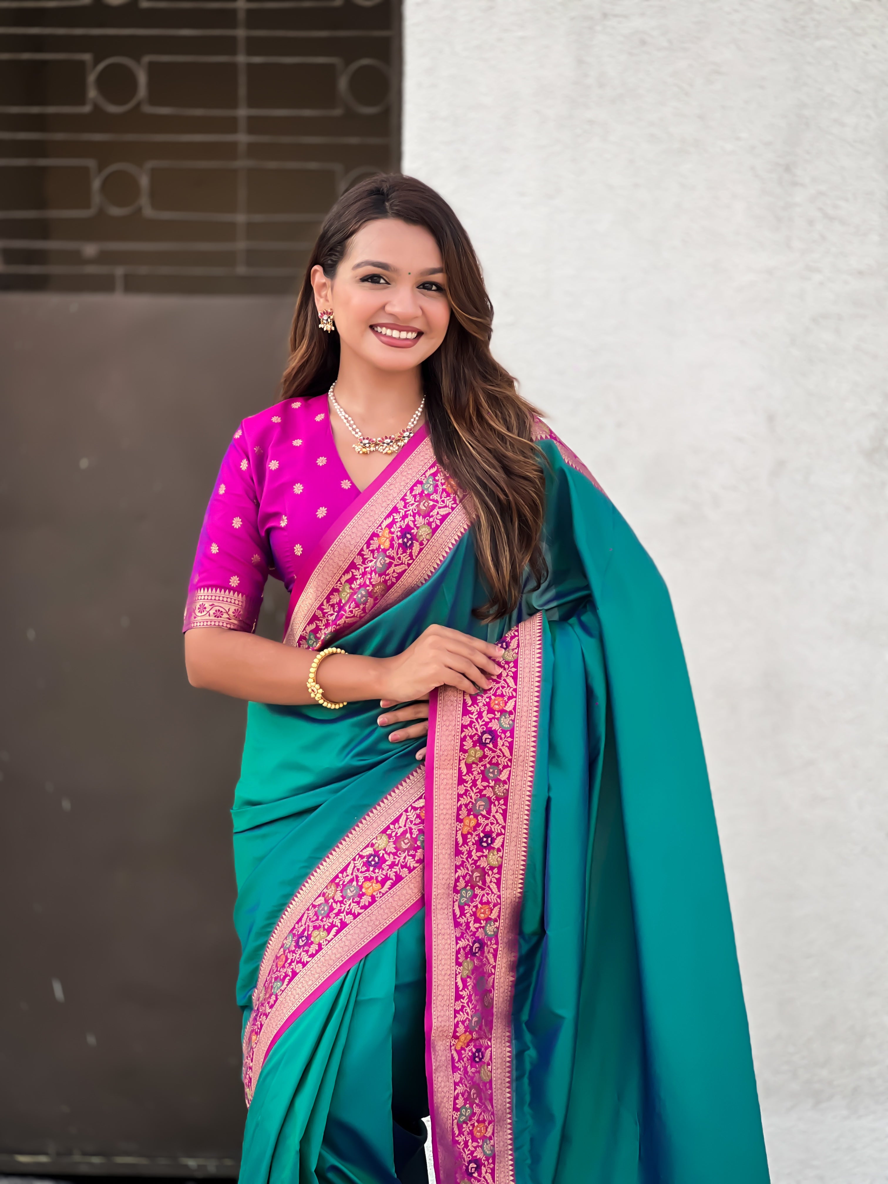 Woven Kadiyal Paithani Gala Designer Sea Green Soft Silk Ethnic Saree