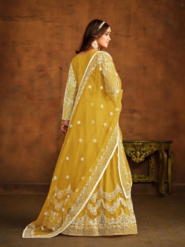 Yellow Anarkali Suit With Heavy Thread Embroidery Work