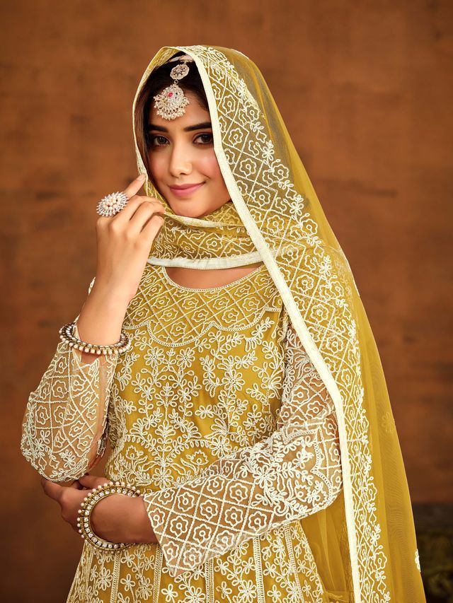Yellow Anarkali Suit With Heavy Thread Embroidery Work