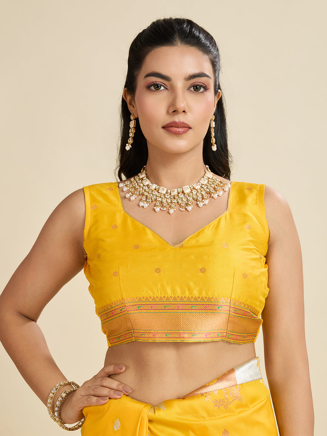 Yellow Banarasi Silk Saree with Silver Butti and Paithani Pallu