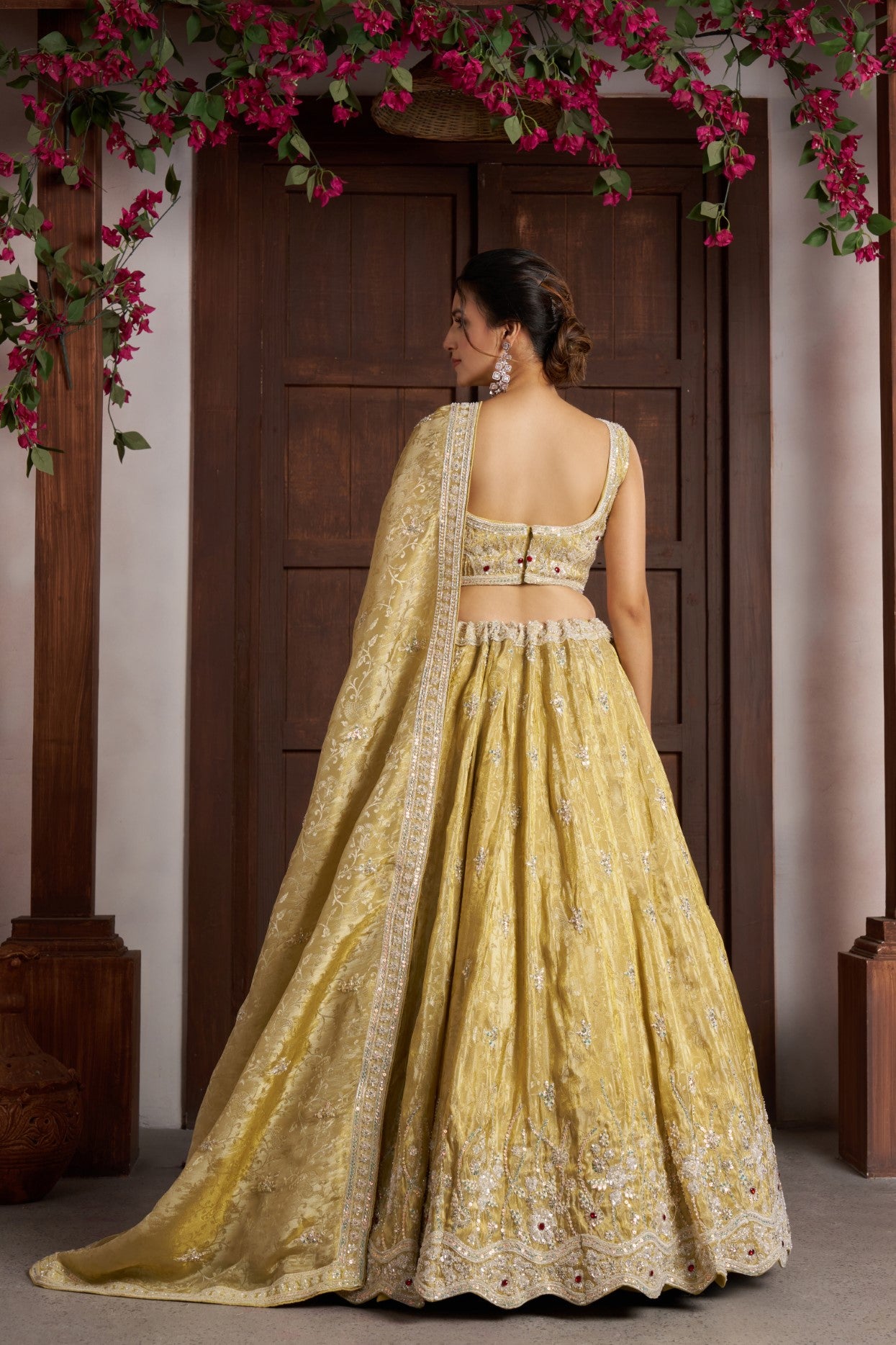 Yellow Banarasi Tissue Haldi Special Designer Lehenga Choli