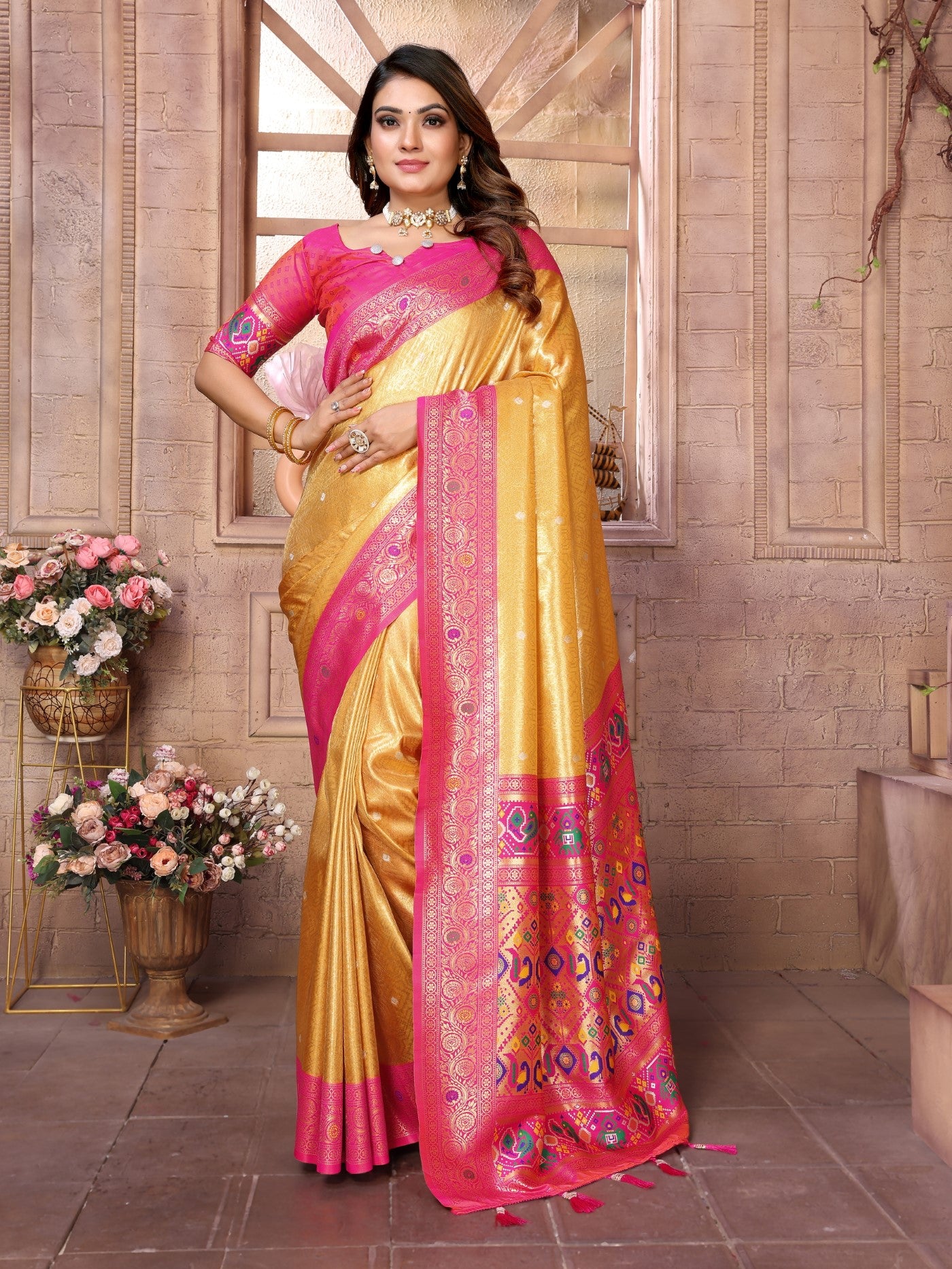 Yellow Banarasi Tissue Silk Saree With Traditional Weaving